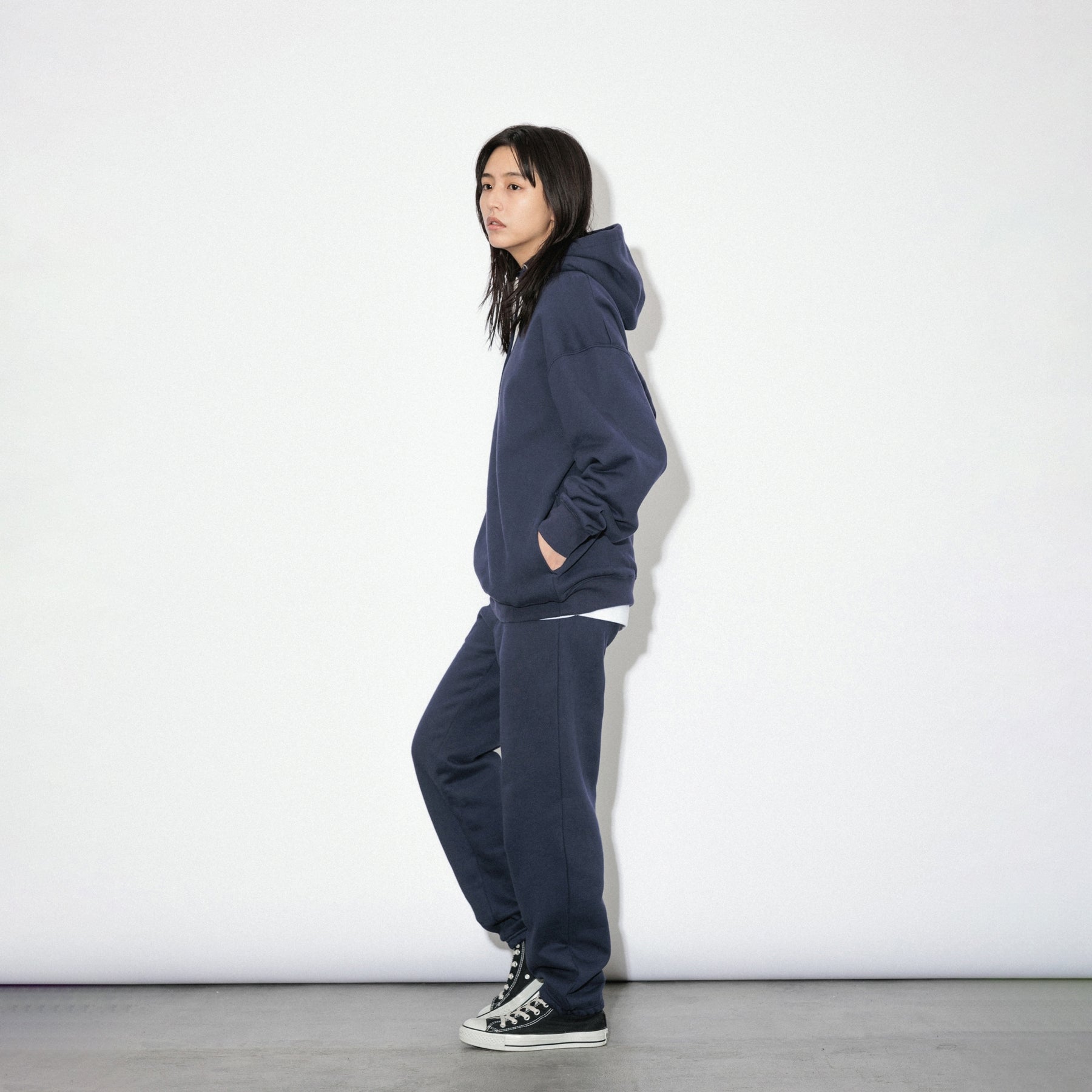 KN-HS-SP-01_NV | Heavy Hooded Sweatshirt - Seam Pocket | Color:NAVY【Knuu(縫う)_ヌウ】