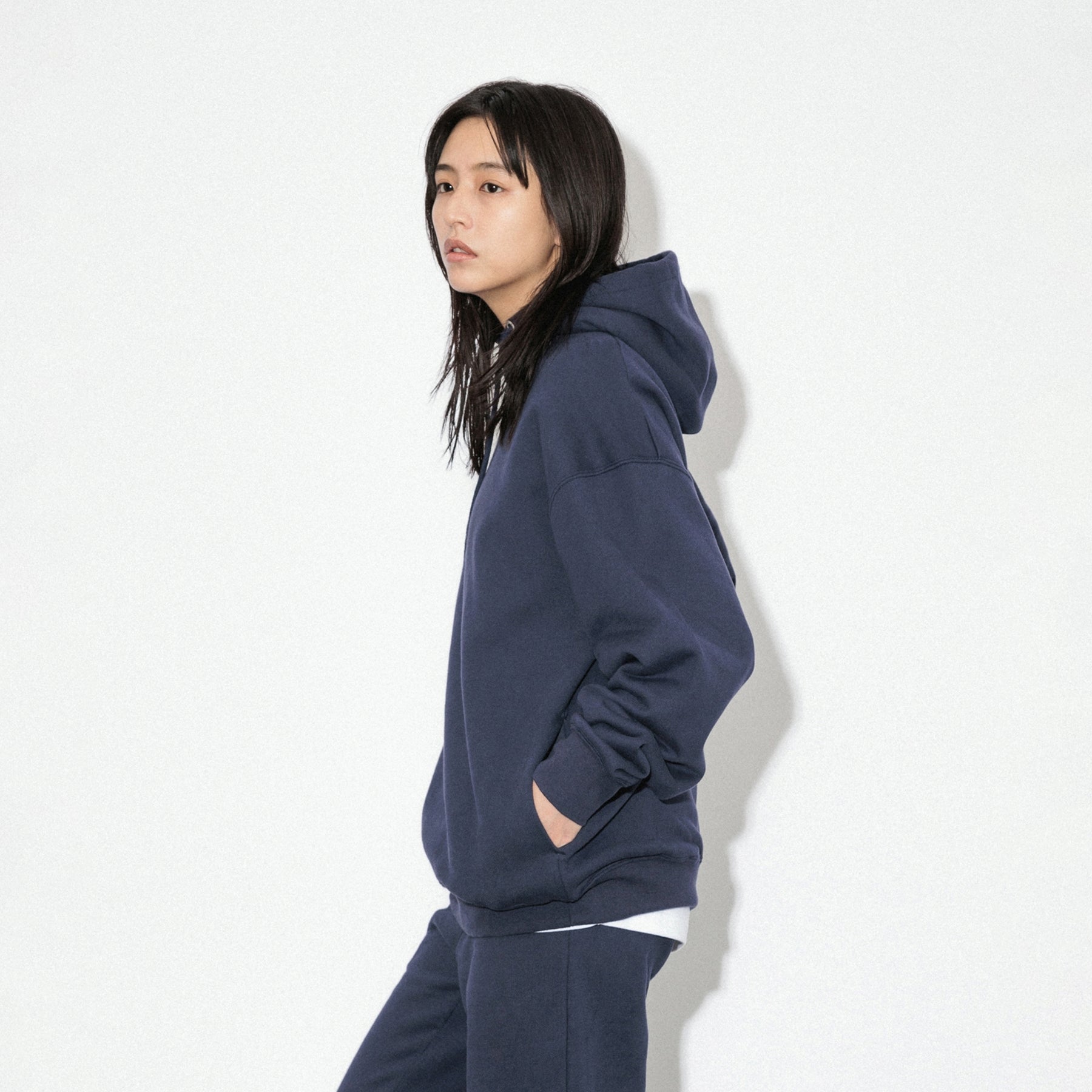KN-HS-SP-01_NV | Heavy Hooded Sweatshirt - Seam Pocket | Color:NAVY【Knuu(縫う)_ヌウ】
