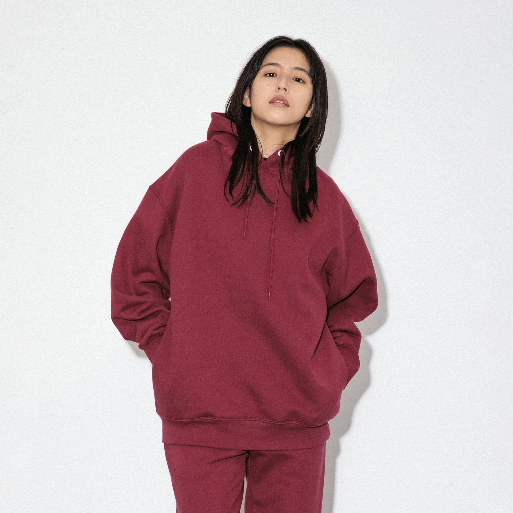 KN-HS-SP-01_MA | Heavy Hooded Sweatshirt - Seam Pocket | Color:MAROON【Knuu(縫う)_ヌウ】