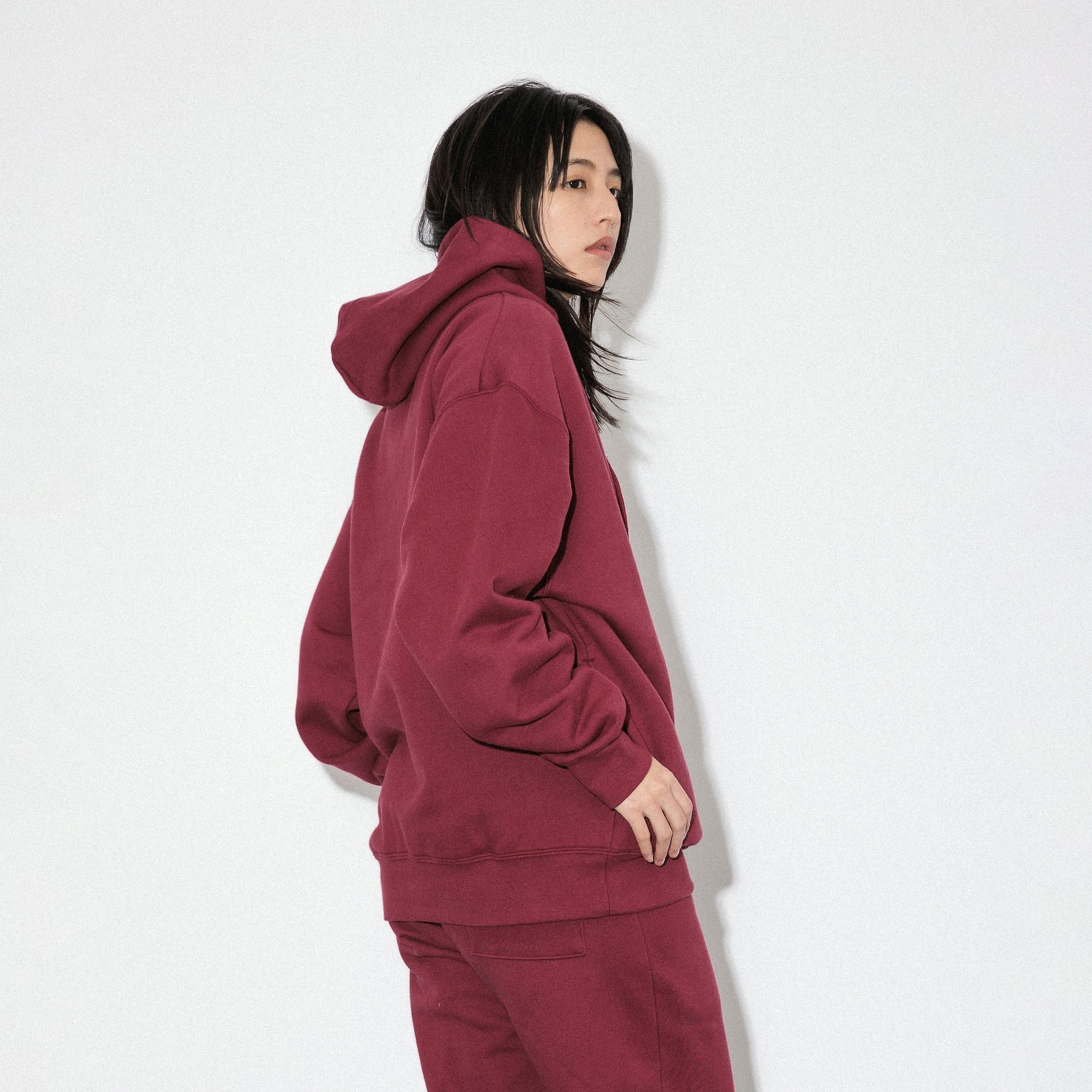 KN-HS-SP-01_MA | Heavy Hooded Sweatshirt - Seam Pocket | Color:MAROON【Knuu(縫う)_ヌウ】