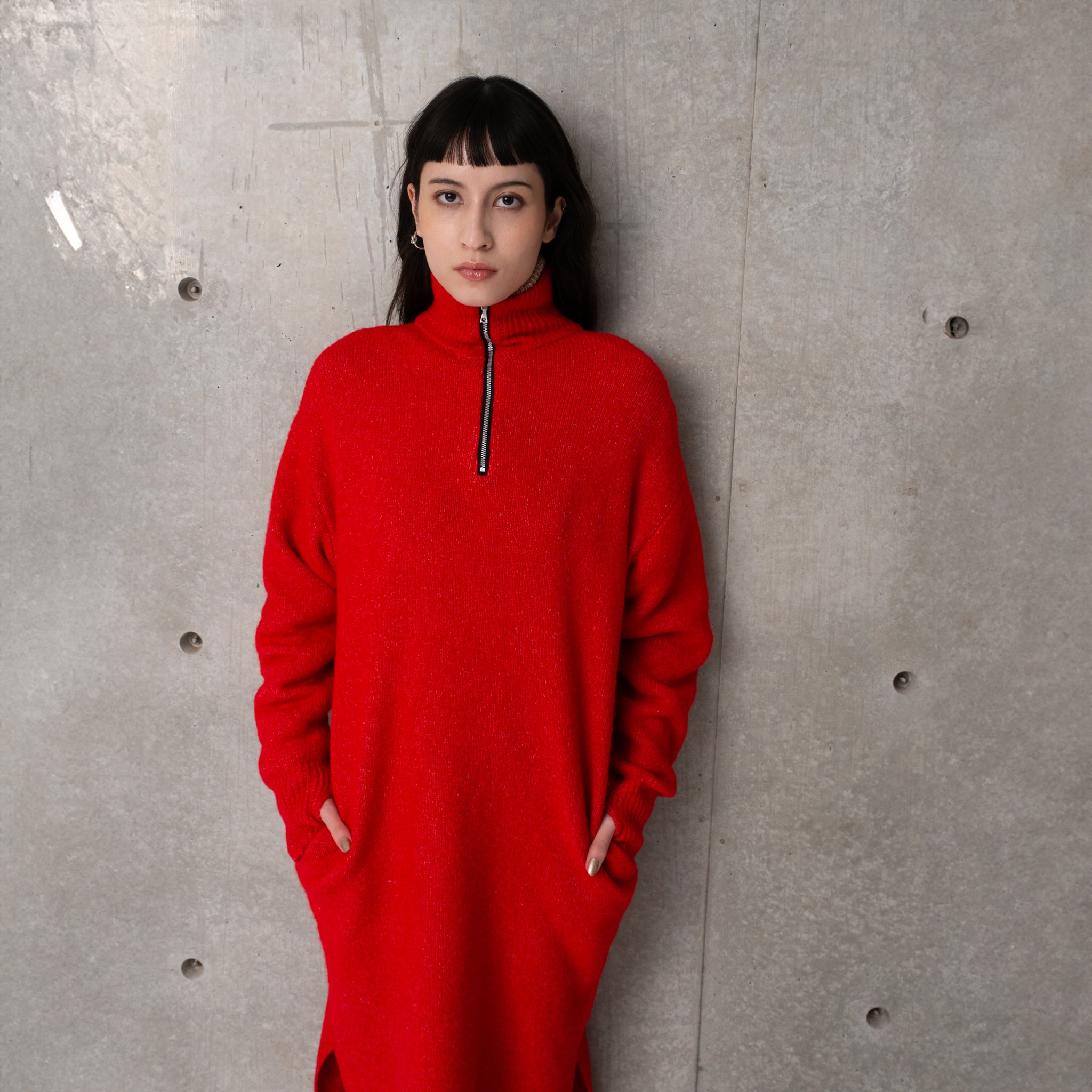 LS HALF ZIP DRESS | Color_Red/Navy | No_252-397【CaRouseLamBRa_ケラウズランブラ】【入荷予定アイテム・入荷連絡可能】
