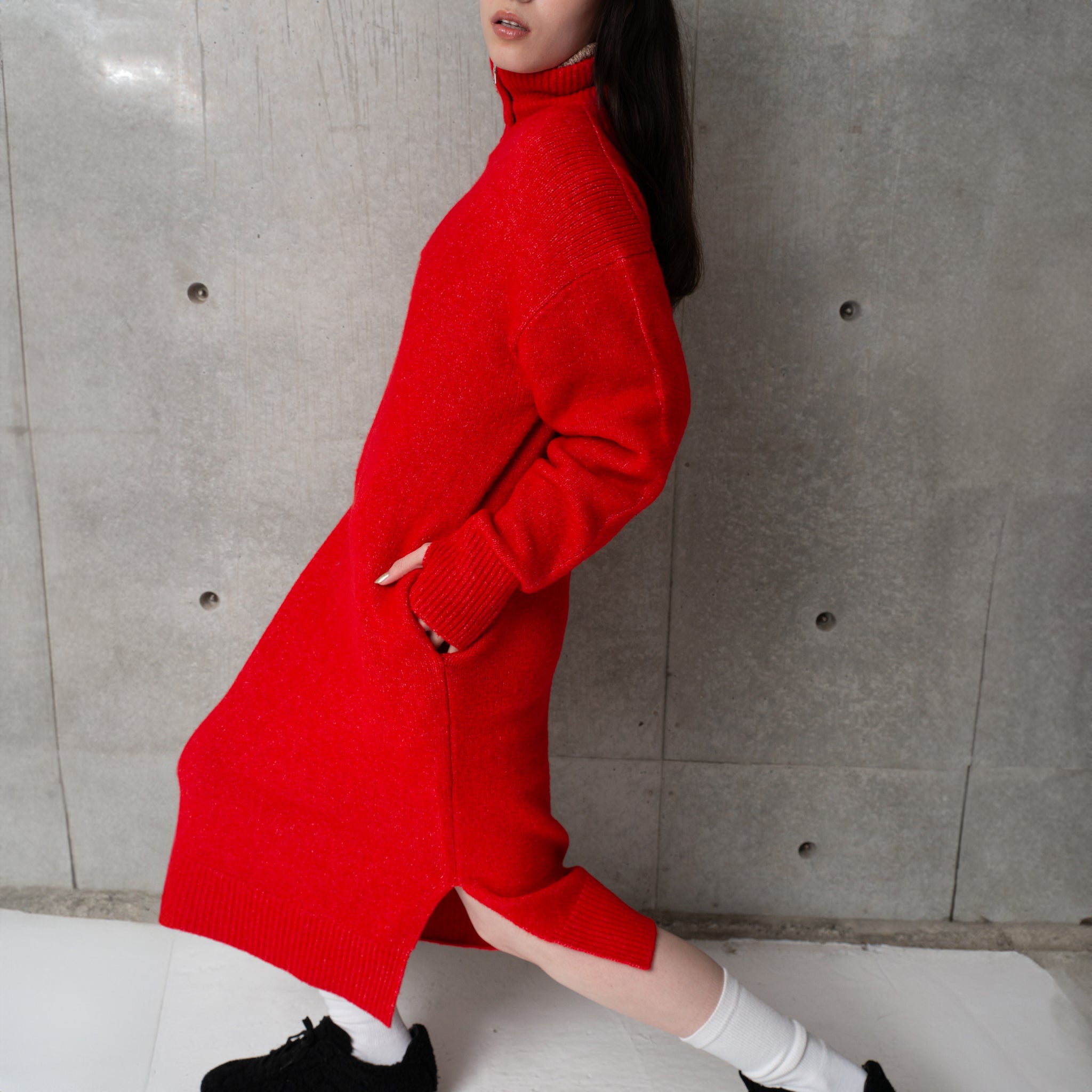 LS HALF ZIP DRESS | Color_Red/Navy | No_252-397【CaRouseLamBRa_ケラウズランブラ】【入荷予定アイテム・入荷連絡可能】