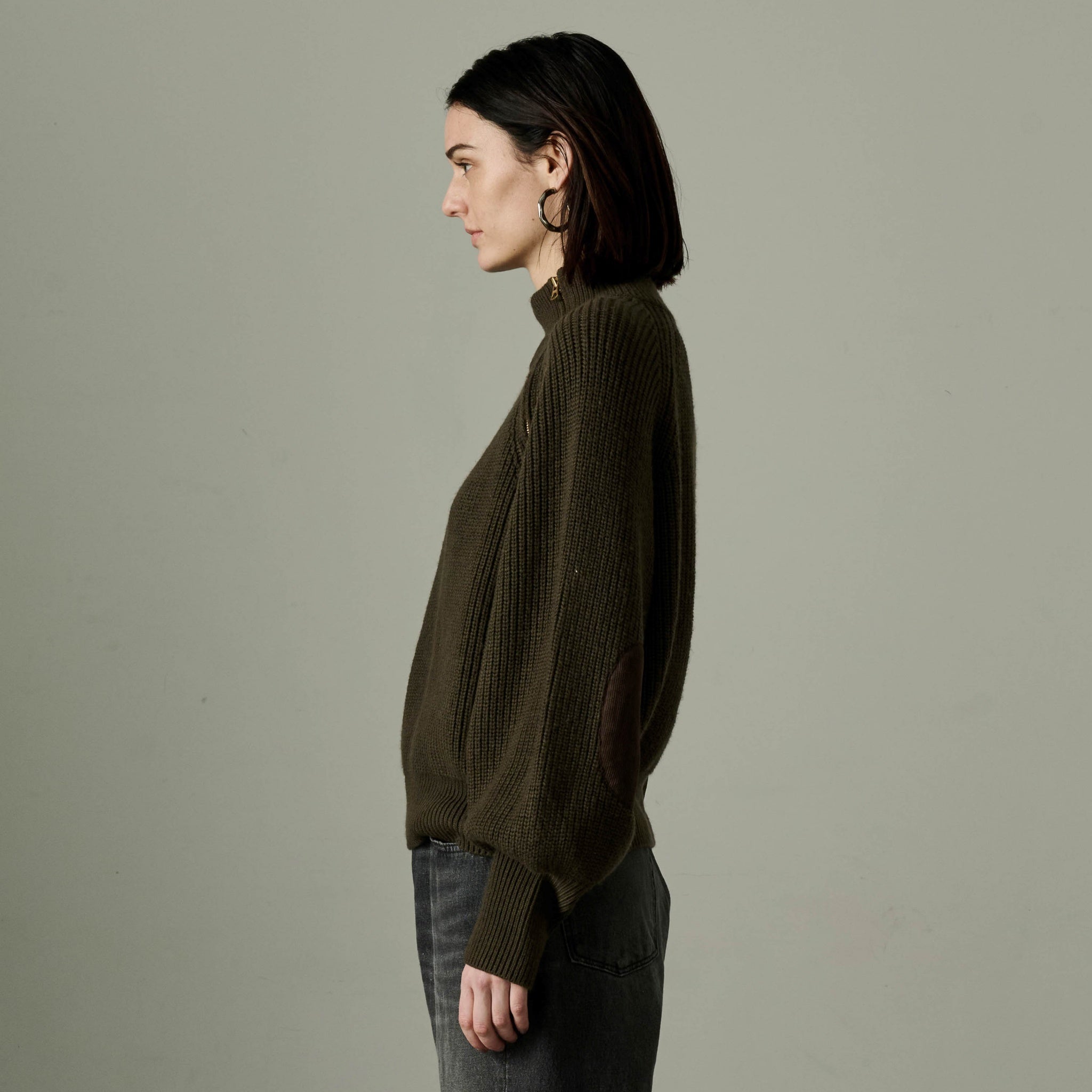 MIL24FKN3031_KHAKI | HALF ZIP MIL KNIT TOP | Color:Khaki【KHA:KI_カーキ】