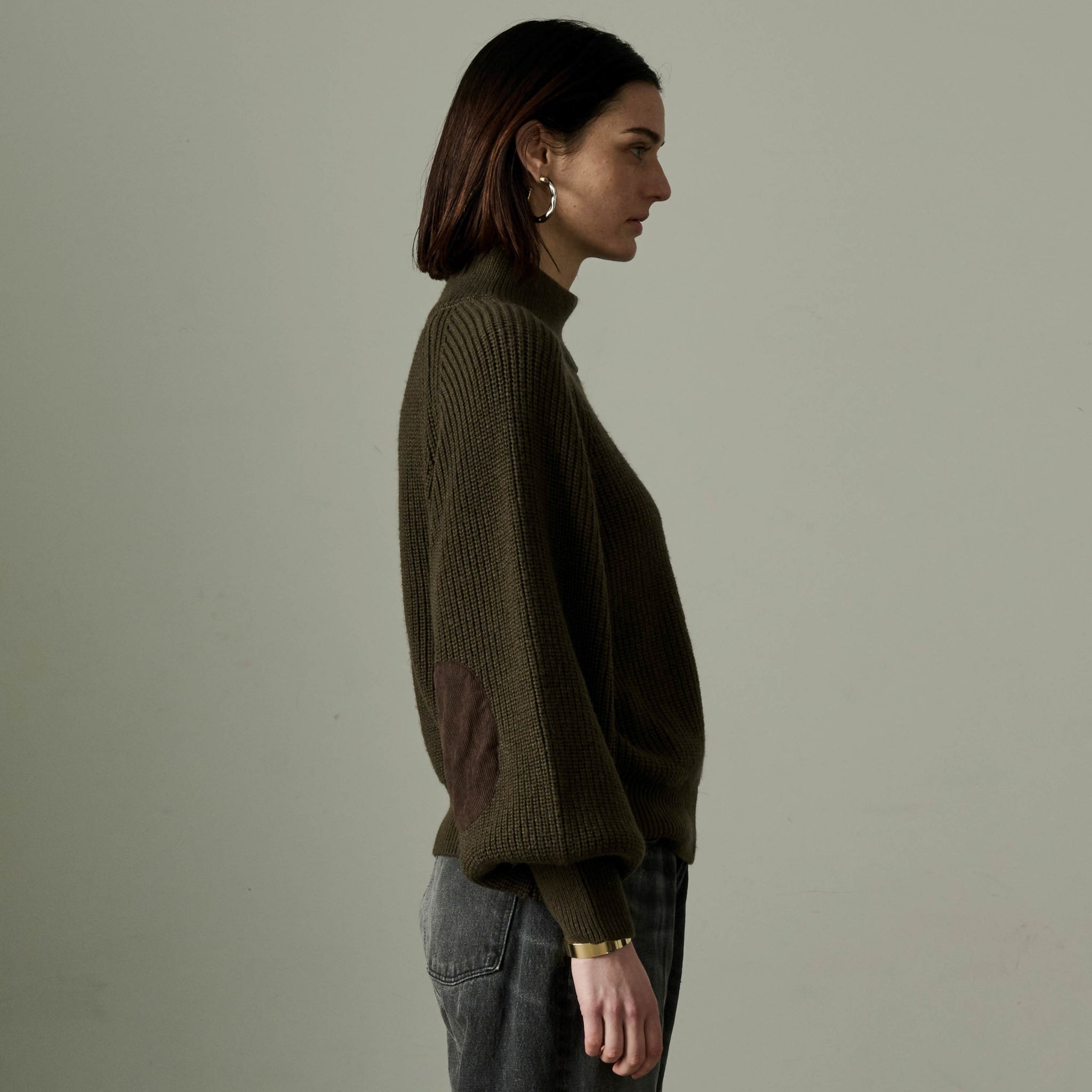 MIL24FKN3031_KHAKI | HALF ZIP MIL KNIT TOP | Color:Khaki【KHA:KI_カーキ】