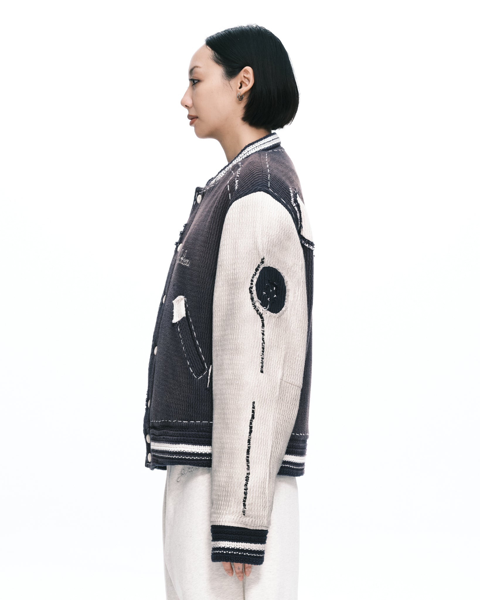 Knitted stitch Varsity jkt | Color_Navy / Beige | No_pla25awj01-1_navy / beige【PLATEAU STUDIO_プラトー スタジオ】