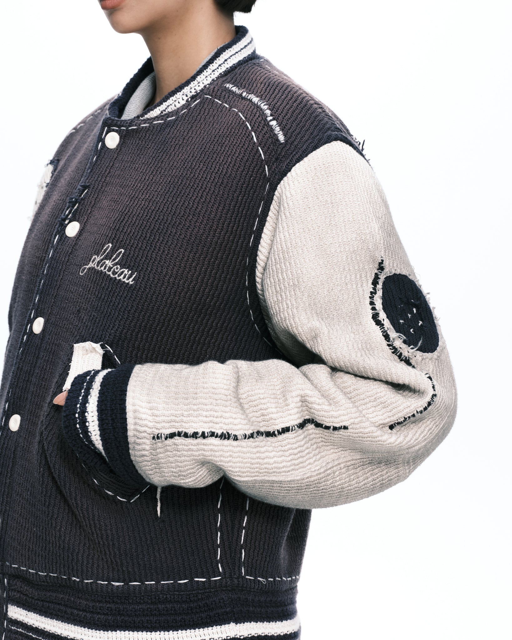 Knitted stitch Varsity jkt | Color_Navy / Beige | No_pla25awj01-1_navy / beige【PLATEAU STUDIO_プラトー スタジオ】