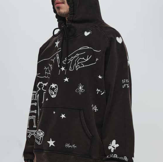 Pla24awcol2-1_washed black | x SYU.Man illustrator hoodie | Color:Washed Black【PLATEAU STUDIO_プラトー スタジオ】