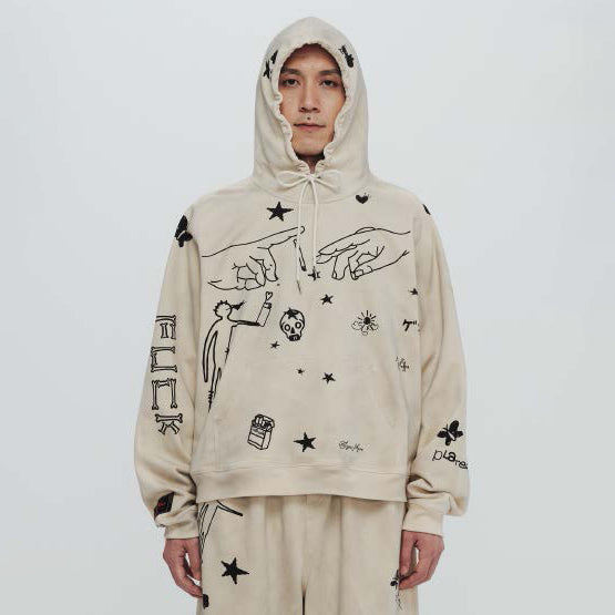 Pla24awcol2-2_dirty beige | x SYU.Man illustrator hoodie | Color:Dirty Beige【PLATEAU STUDIO_プラトー スタジオ】【archive】