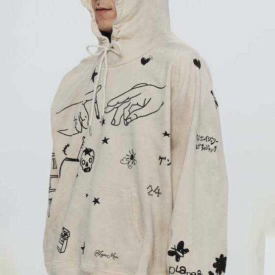 Pla24awcol2-2_dirty beige | x SYU.Man illustrator hoodie | Color:Dirty Beige【PLATEAU STUDIO_プラトー スタジオ】【archive】