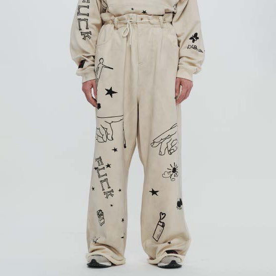 Pla24awcol3-2_Dirty beige | x SYU.Man illustrator pants | Color:Dirty Beige【PLATEAU STUDIO_プラトー スタジオ】