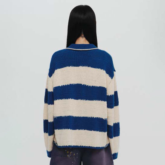 Pla24awkt05-1_Blue/Beige | L/s knit stripe shirt | Color:Blue/Beige【PLATEAU STUDIO_プラトー スタジオ】