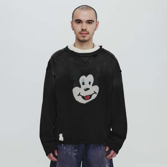 Pla24awt01-1_Washed black | Mickey vitage crewneck | Color:Washed Black【PLATEAU STUDIO_プラトー スタジオ】【archive】