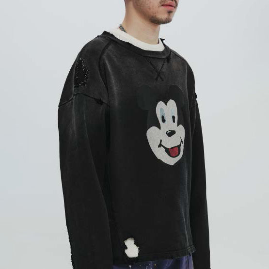 Pla24awt01-1_Washed black | Mickey vitage crewneck | Color:Washed Black【PLATEAU STUDIO_プラトー スタジオ】【archive】