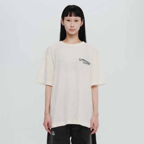 Pla24awtee01-1_light beige | 2024 logo waffle tee | Color:Light Beige【PLATEAU STUDIO_プラトー スタジオ】