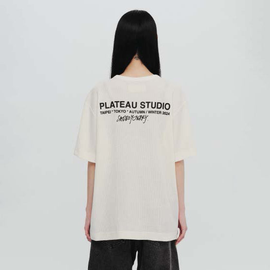 Pla24awtee01-1_light beige | 2024 logo waffle tee | Color:Light Beige【PLATEAU STUDIO_プラトー スタジオ】