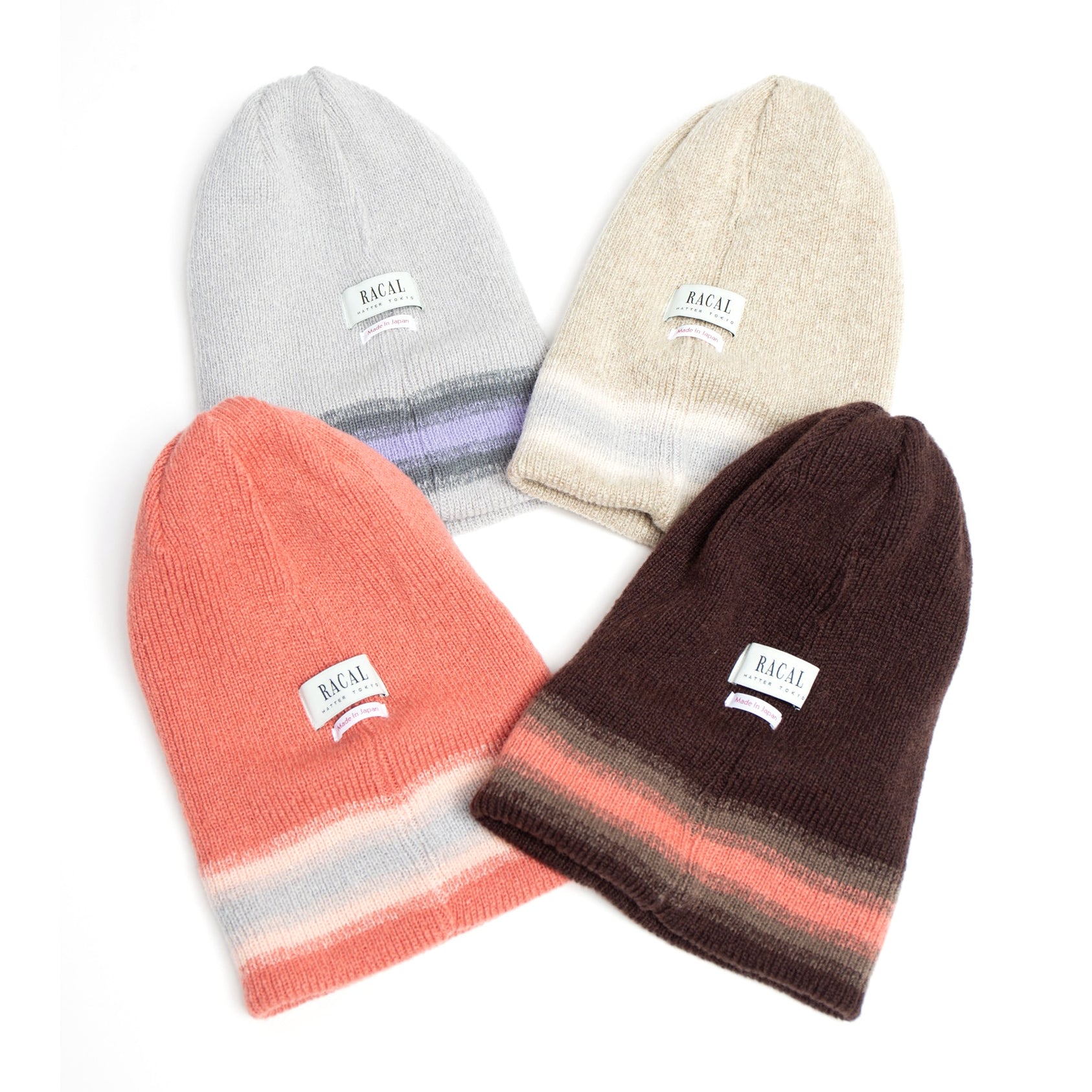 Reversible Ombre Border Knit Cap | Color_Beige / Brown / Pink / Gray | No_rl-25-029w【RACAL_ラカル】【入荷予定アイテム・入荷連絡可能】