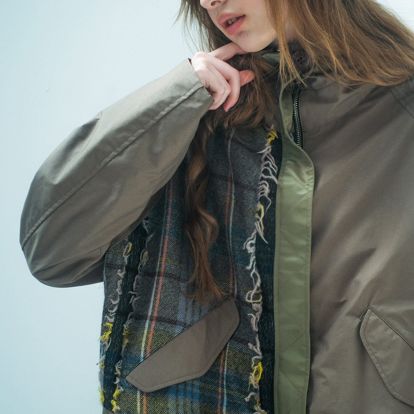 FRINGE WOOL MIX PULLOVER COAT | Color_Khaki | No_sf25aw-01_khaki【STOF_ストフ】【入荷予定アイテム・入荷連絡可能】