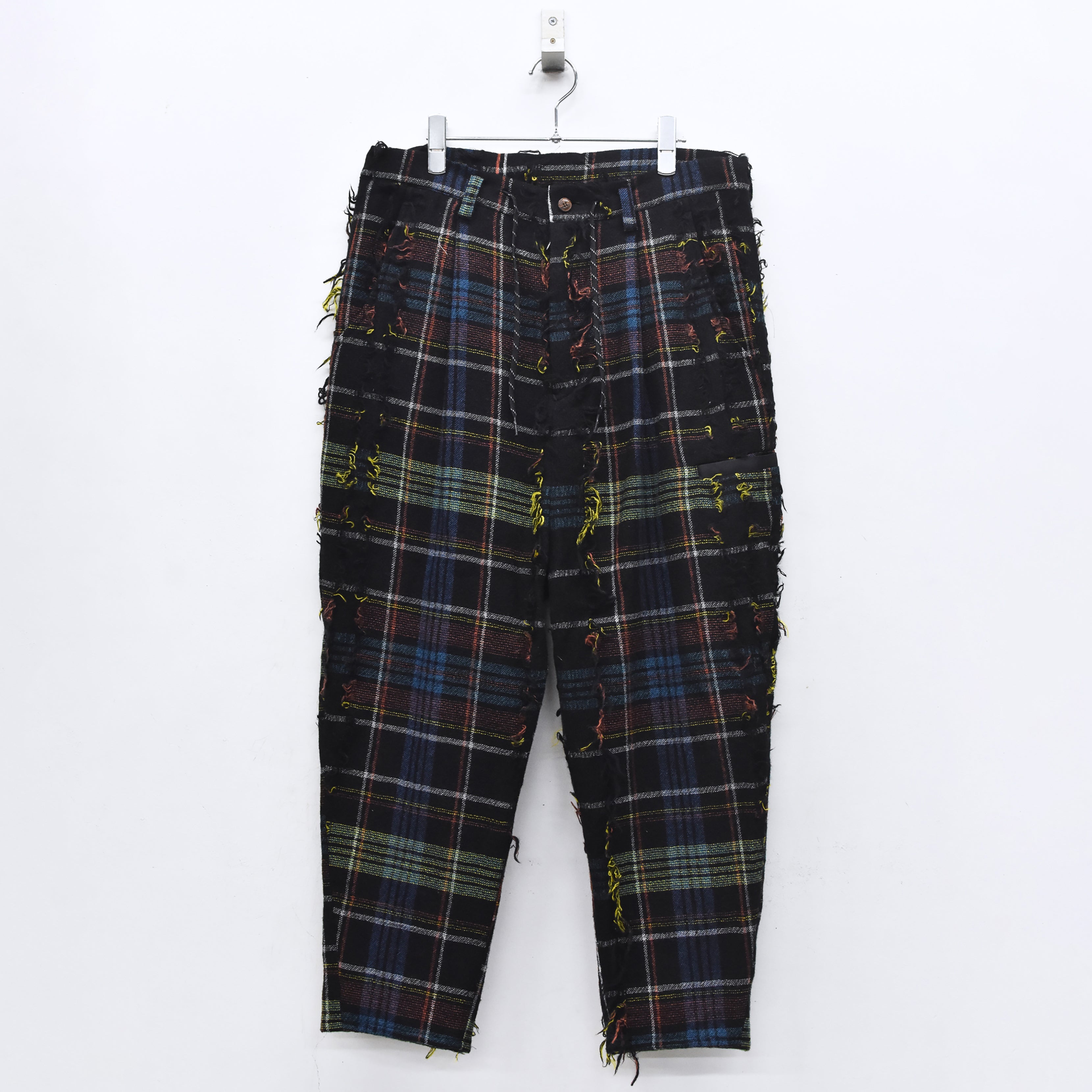 FRINGE WOOL CHECK WIDE SLACKS | Color_Black | No_sf25aw-03_black【STOF_ストフ】【入荷予定アイテム・入荷連絡可能】