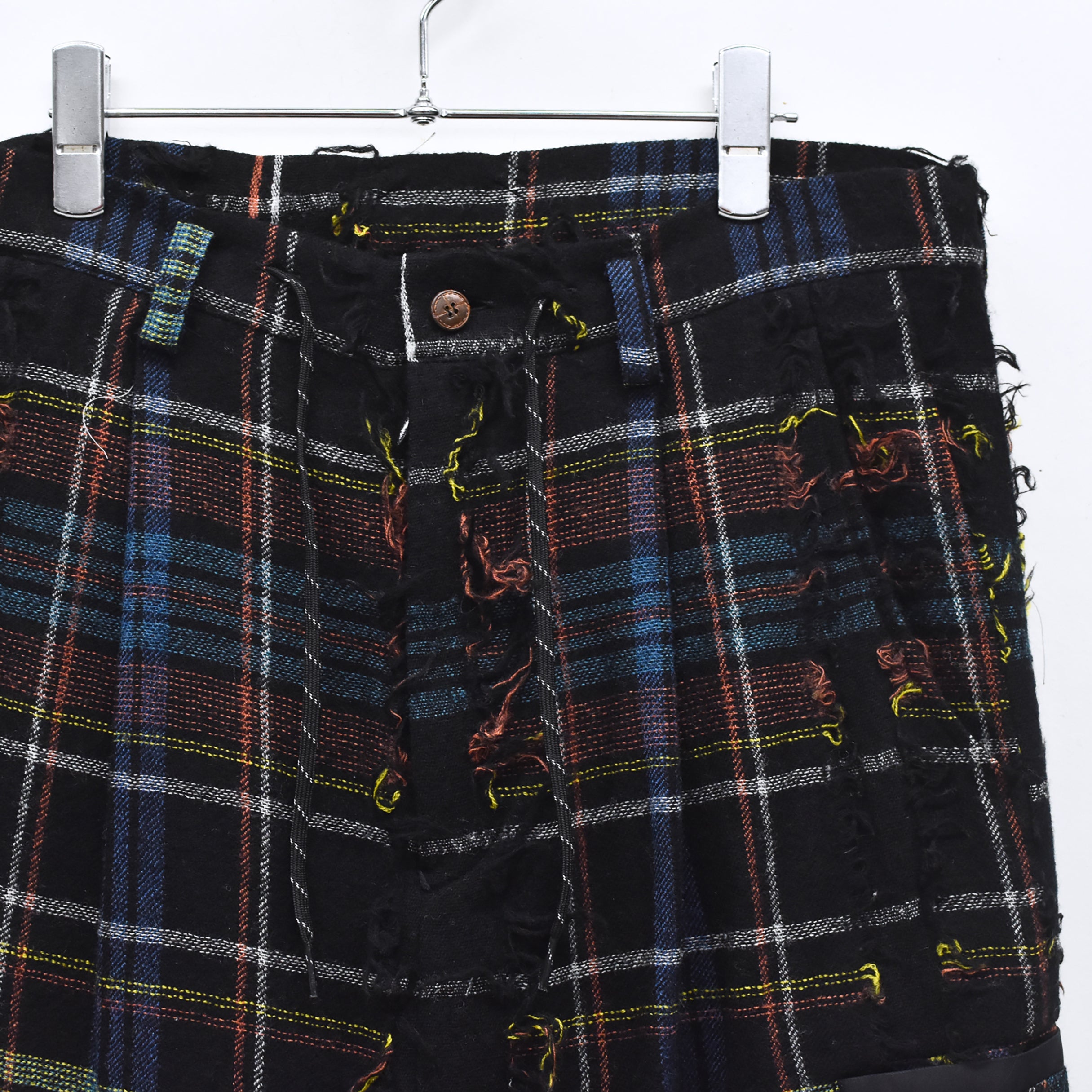 FRINGE WOOL CHECK WIDE SLACKS | Color_Black | No_sf25aw-03_black【STOF_ストフ】【入荷予定アイテム・入荷連絡可能】