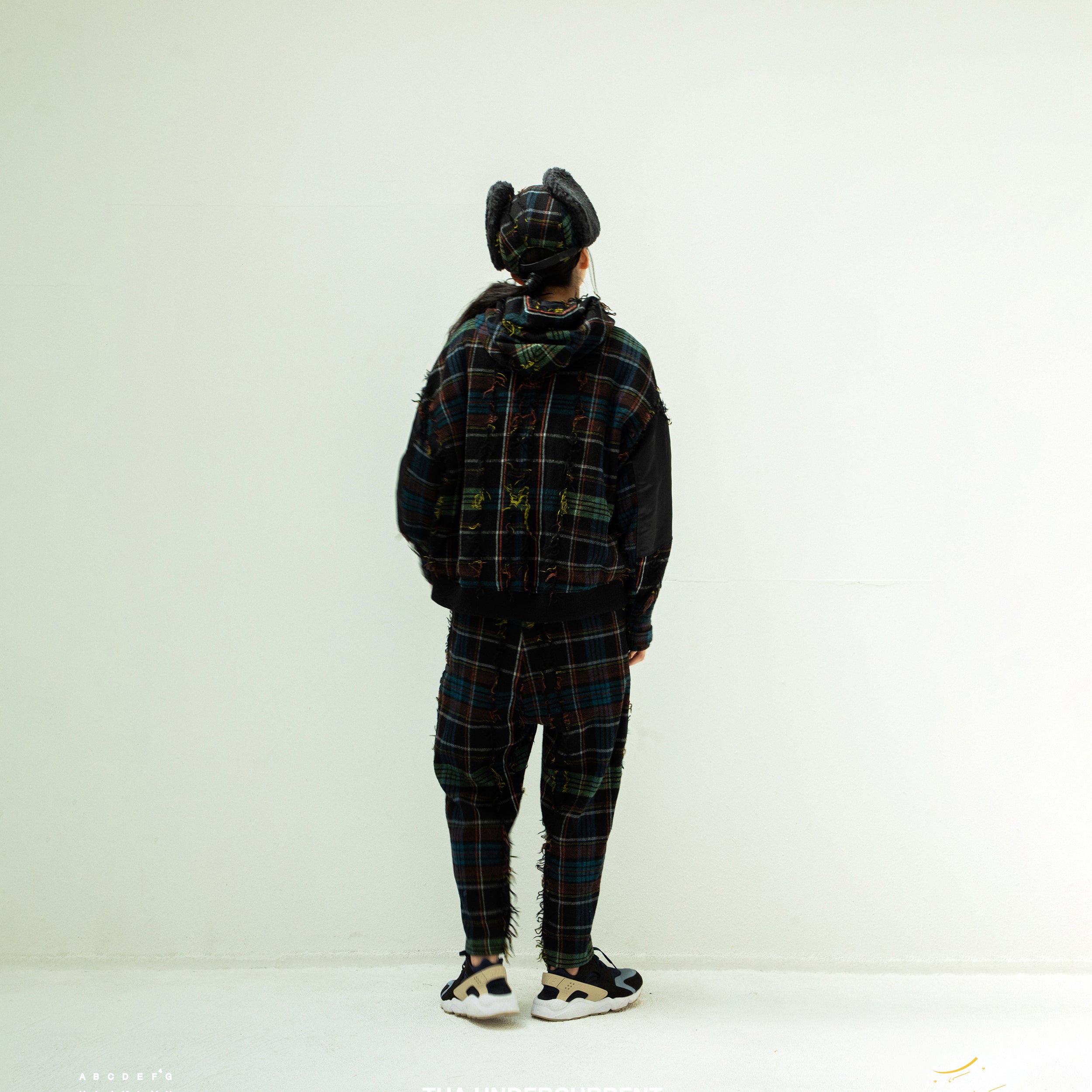 FRINGE WOOL CHECK WIDE SLACKS | Color_Black | No_sf25aw-03_black【STOF_ストフ】