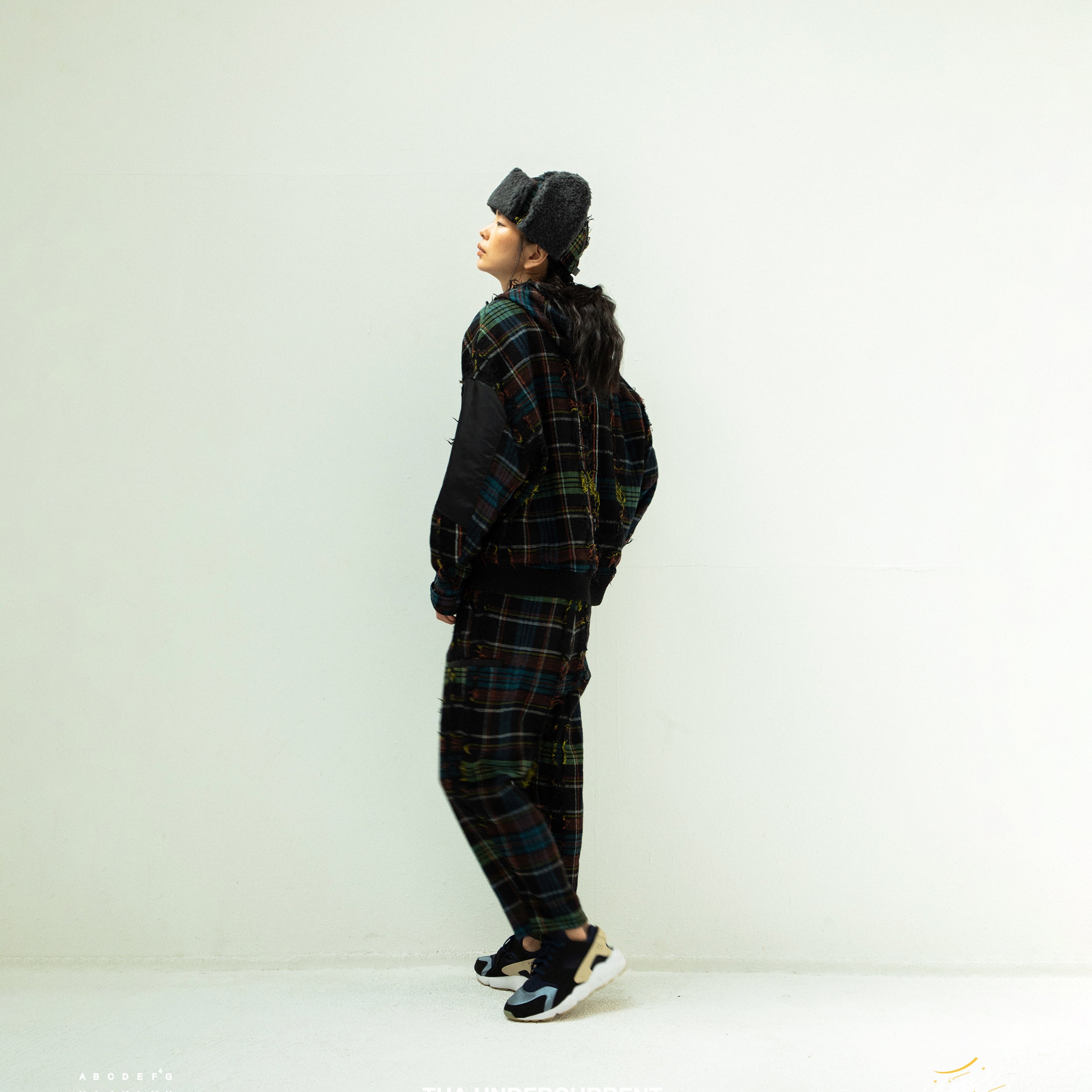 FRINGE WOOL CHECK WIDE SLACKS | Color_Black | No_sf25aw-03_black【STOF_ストフ】