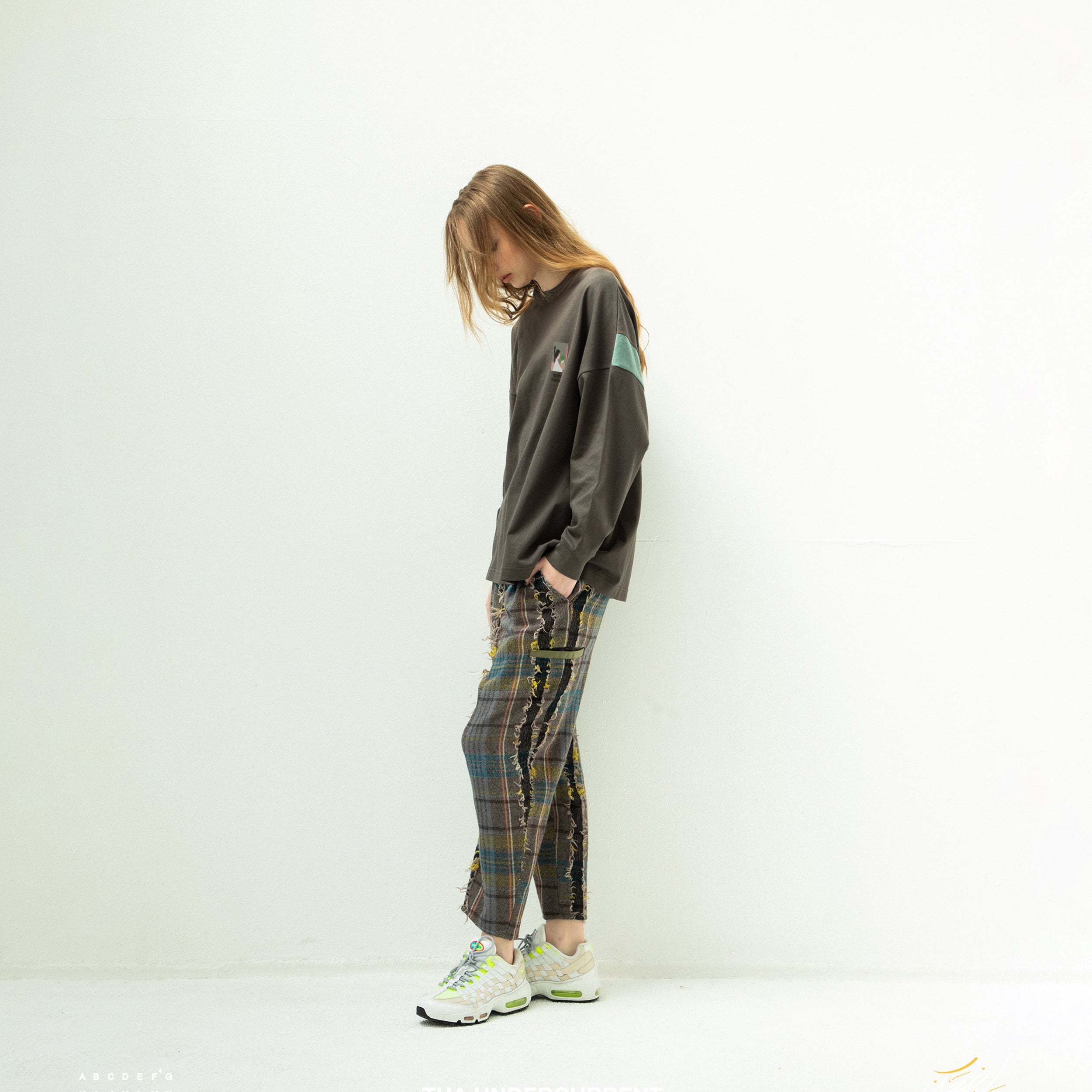 FRINGE WOOL CHECK WIDE SLACKS | Color_Beige | No_sf25aw-03_beige【STOF_ストフ】