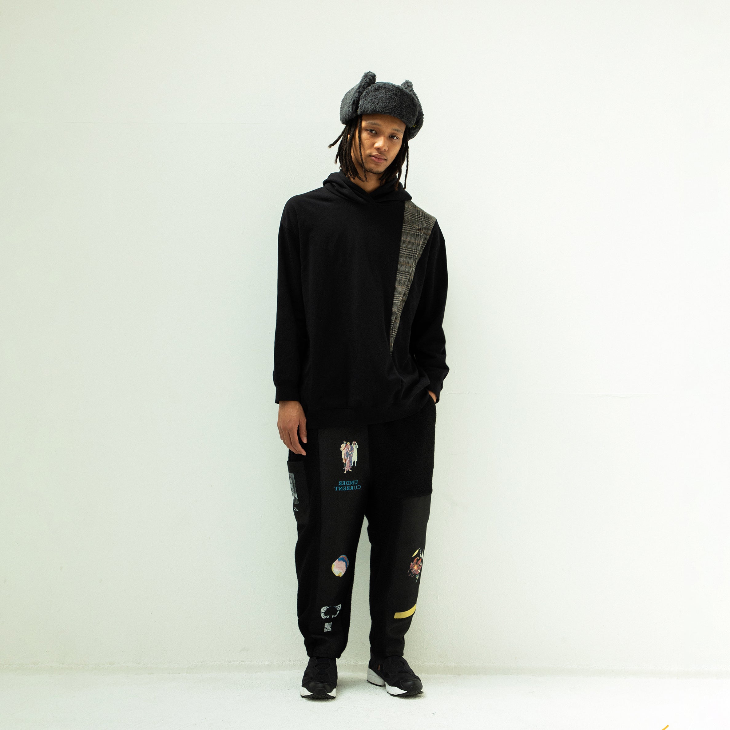 FRINGE WOOL CHECK RUSSIAN CAP | Color_Black | No_sf25aw-23_black【STOF_ストフ】