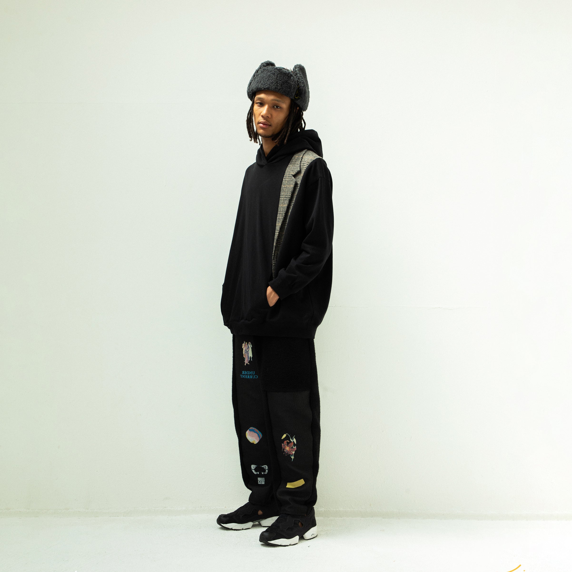 FRINGE WOOL CHECK RUSSIAN CAP | Color_Black | No_sf25aw-23_black【STOF_ストフ】