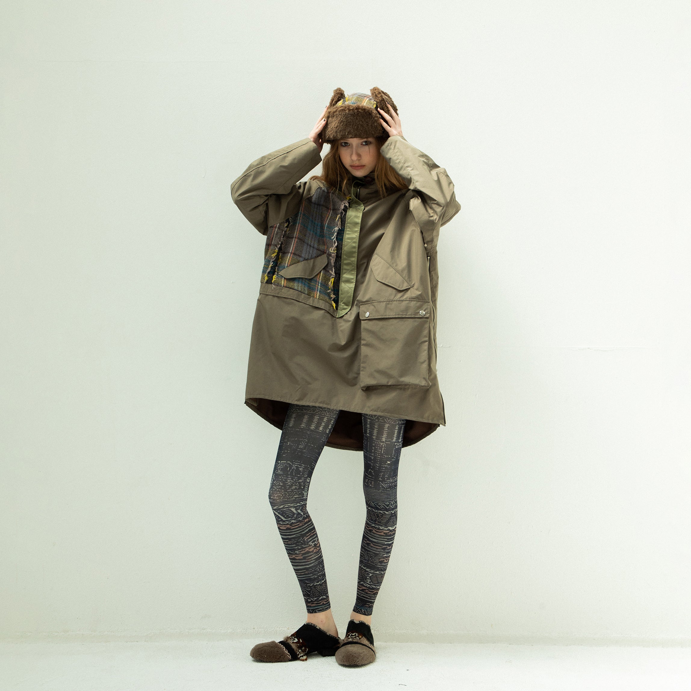 FRINGE WOOL CHECK RUSSIAN CAP | Color_Beige | No_sf25aw-23_beige【STOF_ストフ】