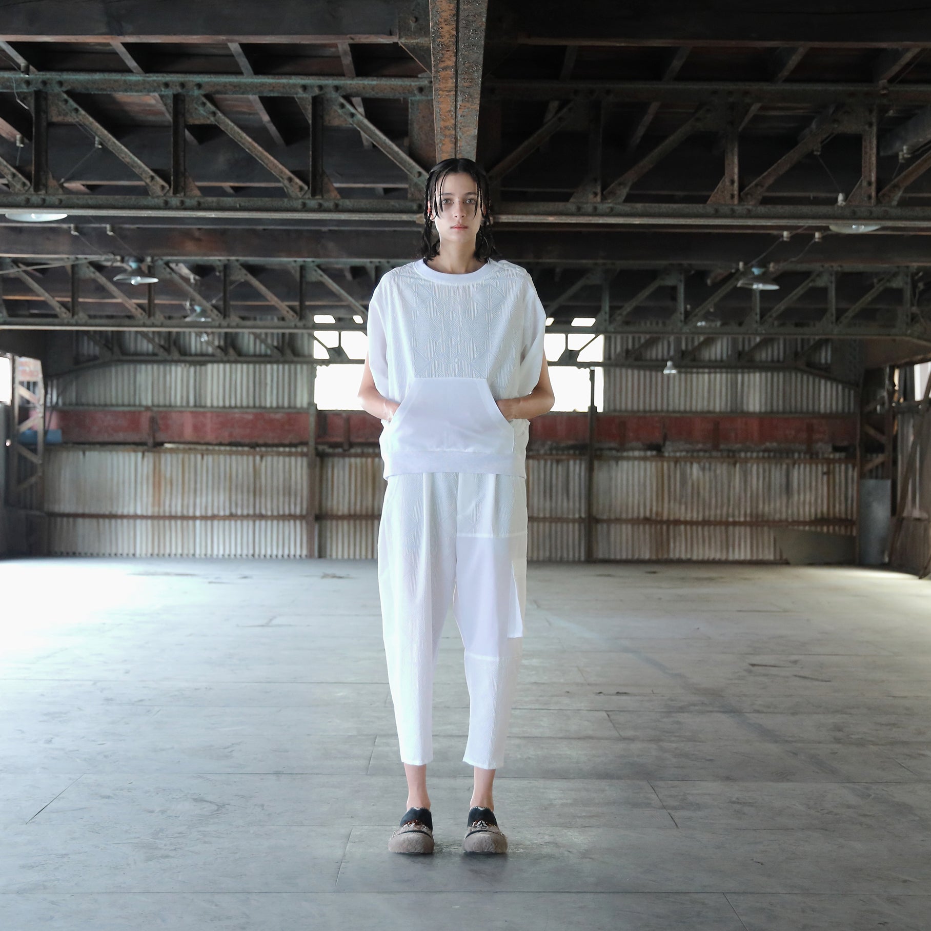 SF25SS-10_White | Stone Yard Floc Wide Pants | Color:White【STOF_ストフ】