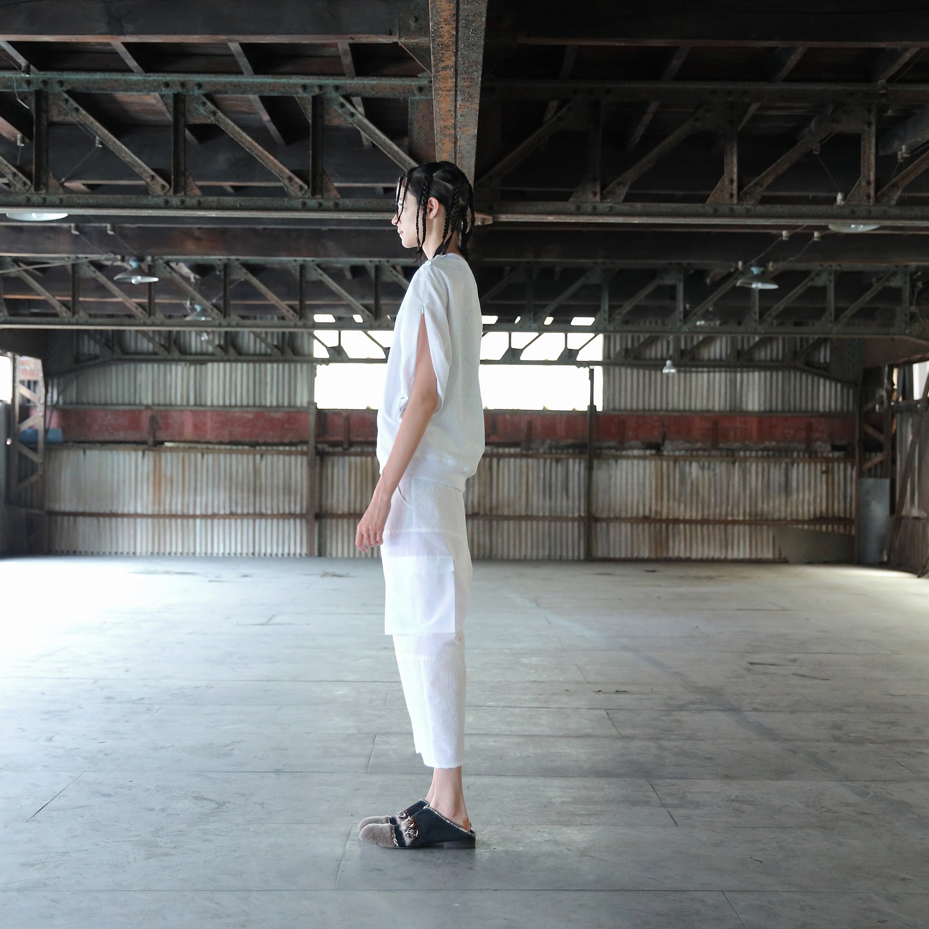 SF25SS-10_White | Stone Yard Floc Wide Pants | Color:White【STOF_ストフ】