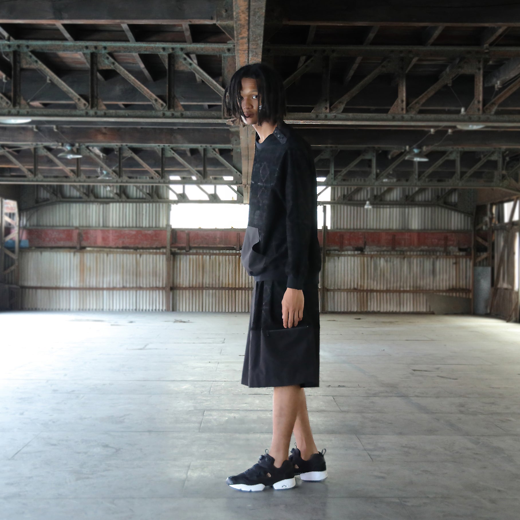 SF25SS-11_Black | Stone Yard Floc Wide Shorts | Color:Black【STOF_ストフ】【archive】