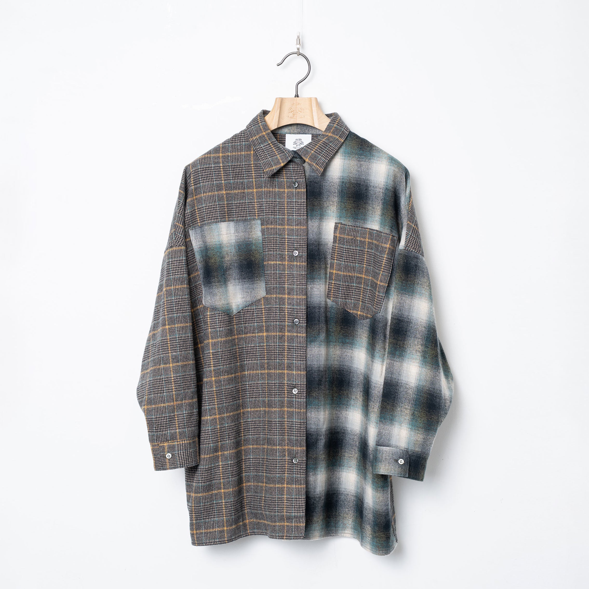 Half flannel check big shirt – Grey | STOF | 入荷予定アイテム