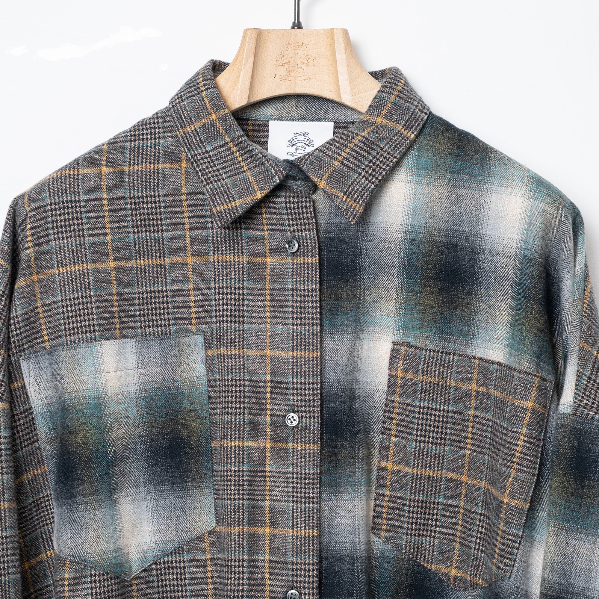 Half flannel check big shirt – Grey | STOF | 入荷予定アイテム
