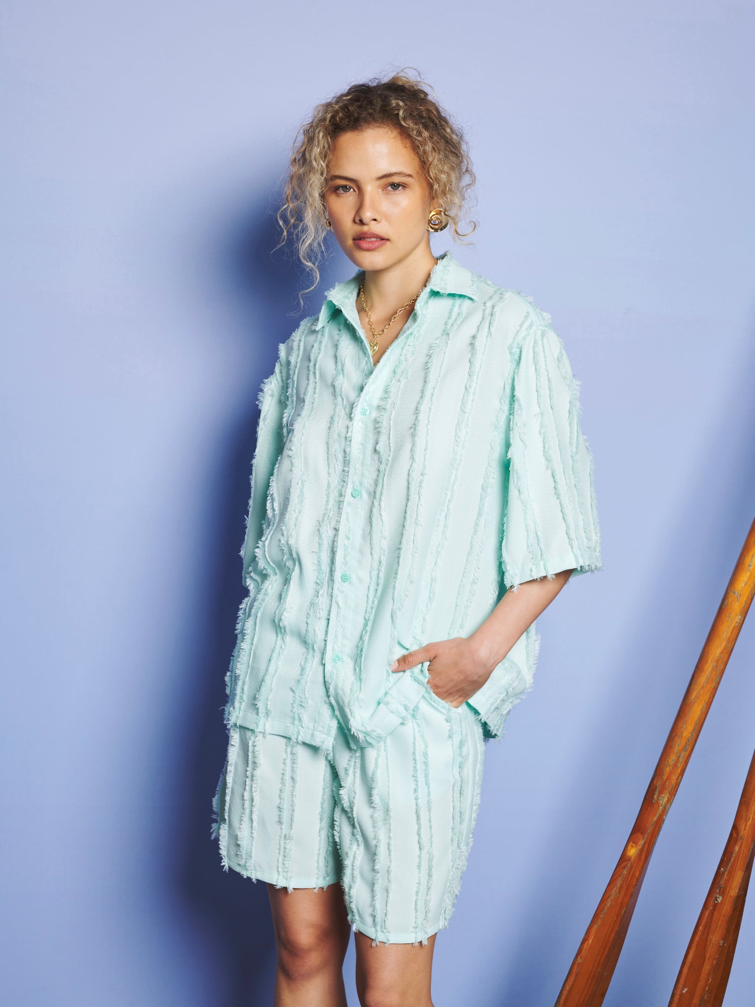 Davy Frayed Boxy Shirt | Color_Green | No_32SM01BLM166GRN_GREEN【SISTER JANE_シスタージェーン】