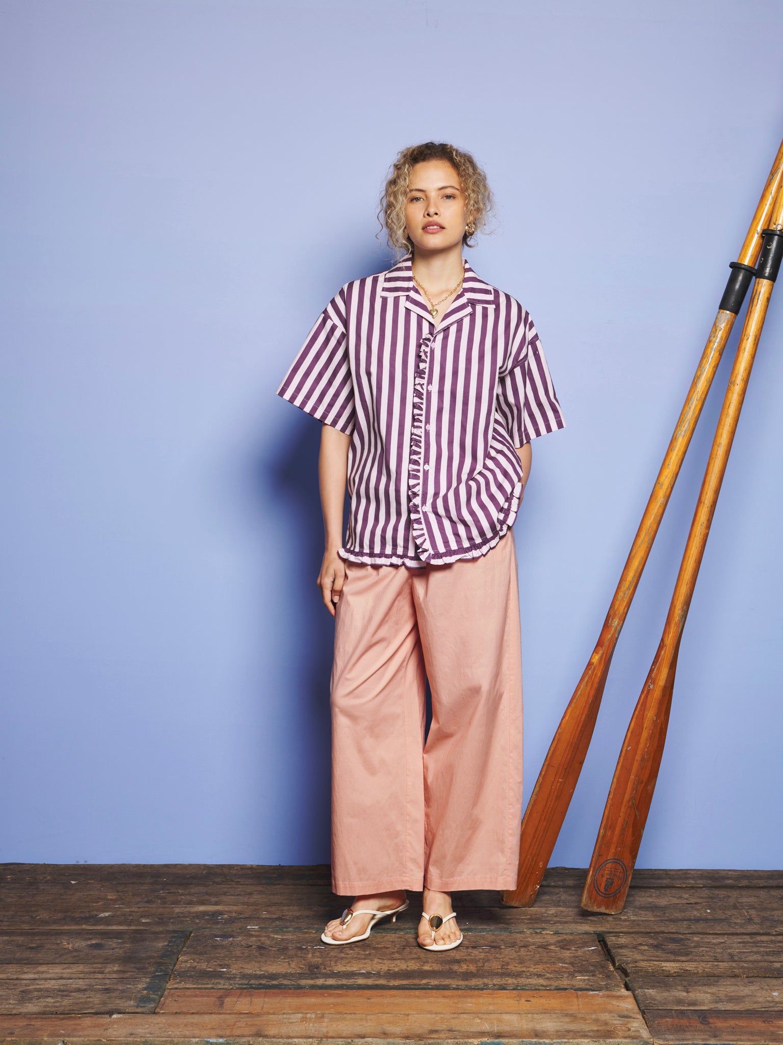 Deck Stripe Revere Collar Shirt | Color_Pink | No_32SM01BLM163PNK_PINK【SISTER JANE_シスタージェーン】