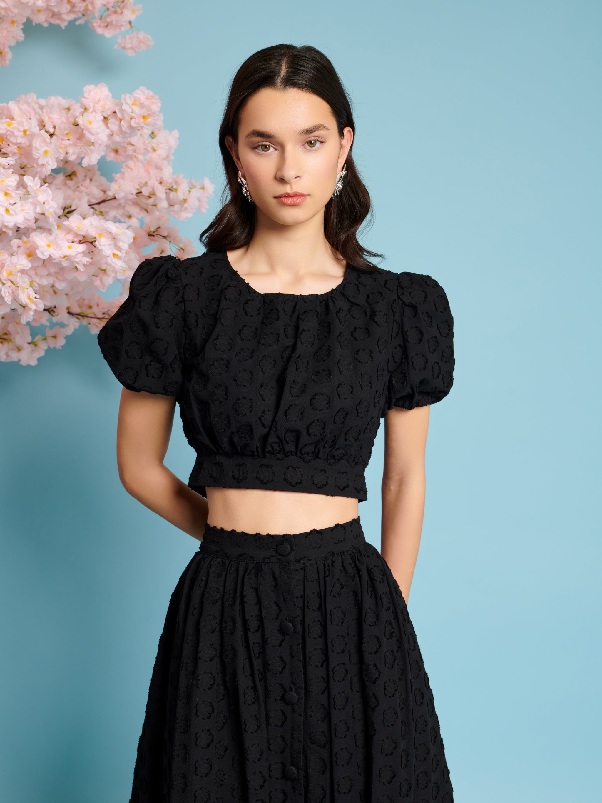 29SJ03TO559BLK | Mara Jacquard Bow Top | Color:Black【SISTER JANE_シスタージェーン】【archive】