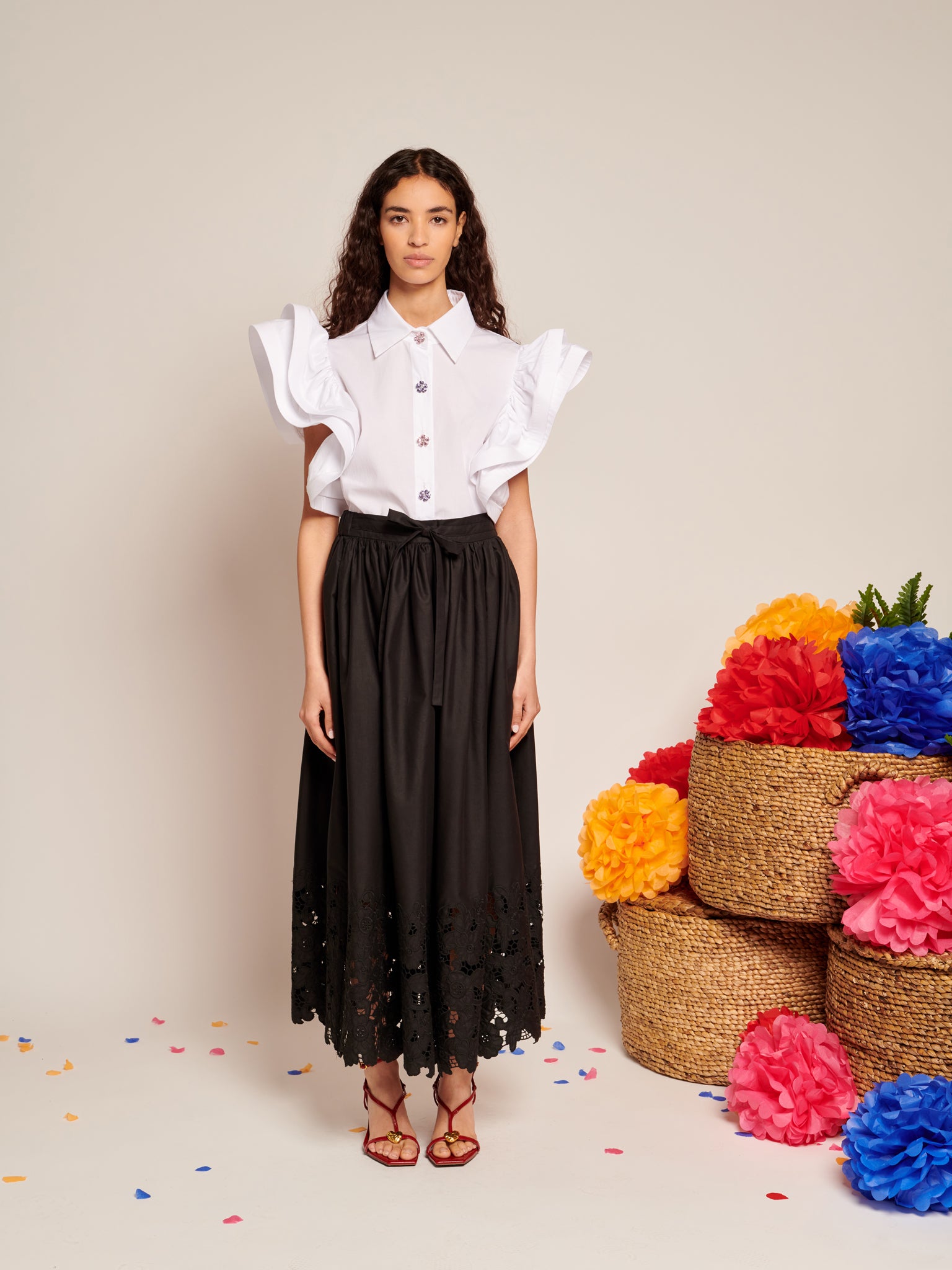 La Fiesta Embroidered Maxi Skirt | Color_Black | No_32SJ00SK454BLK_BLACK【SISTER JANE_シスタージェーン】