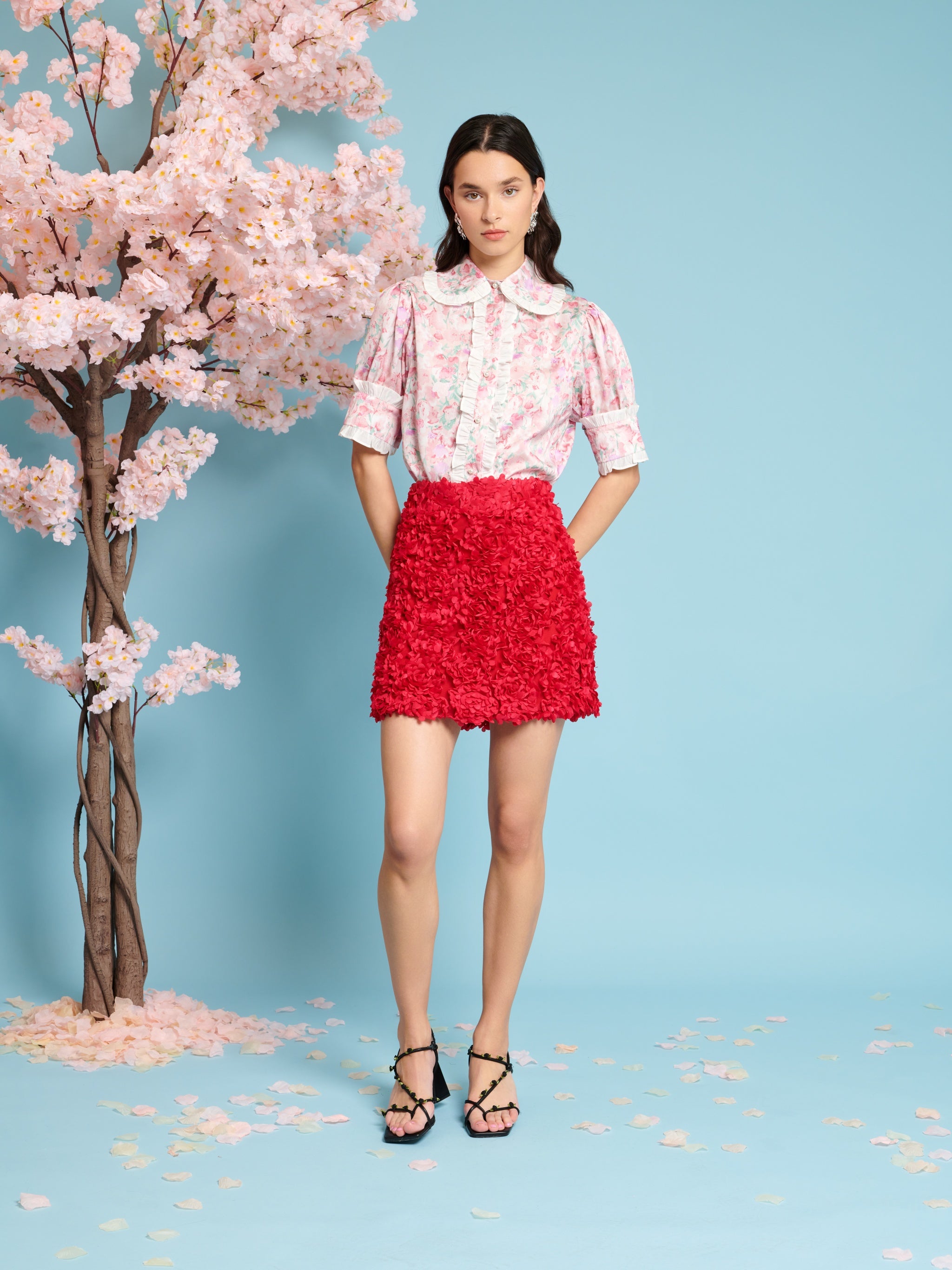 29SJ03SK428RED | Rose Plume Mini Skirt | Color:Red【SISTER JANE_シスタージェーン】【archive】