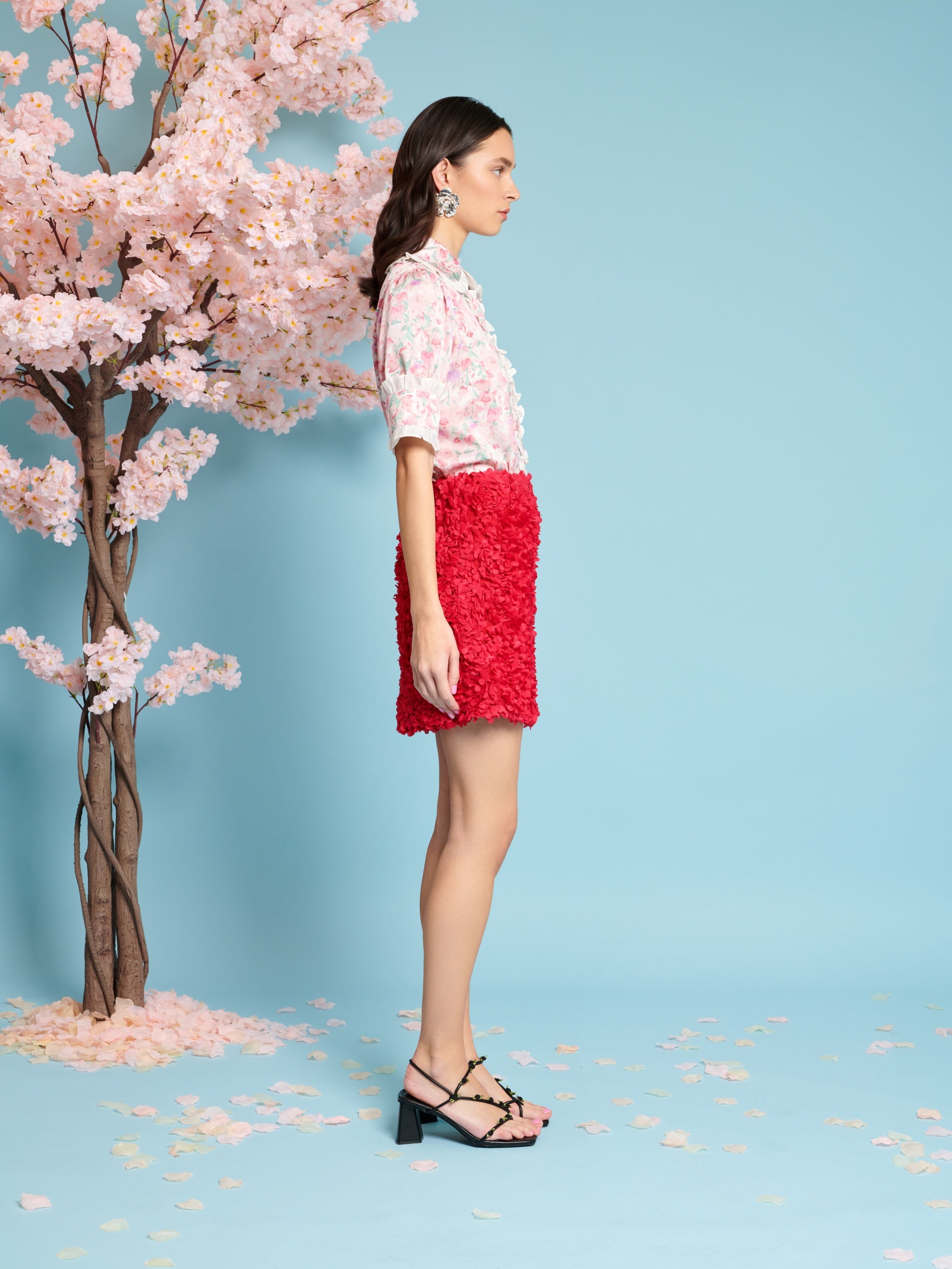 29SJ03SK428RED | Rose Plume Mini Skirt | Color:Red【SISTER JANE_シスタージェーン】【archive】