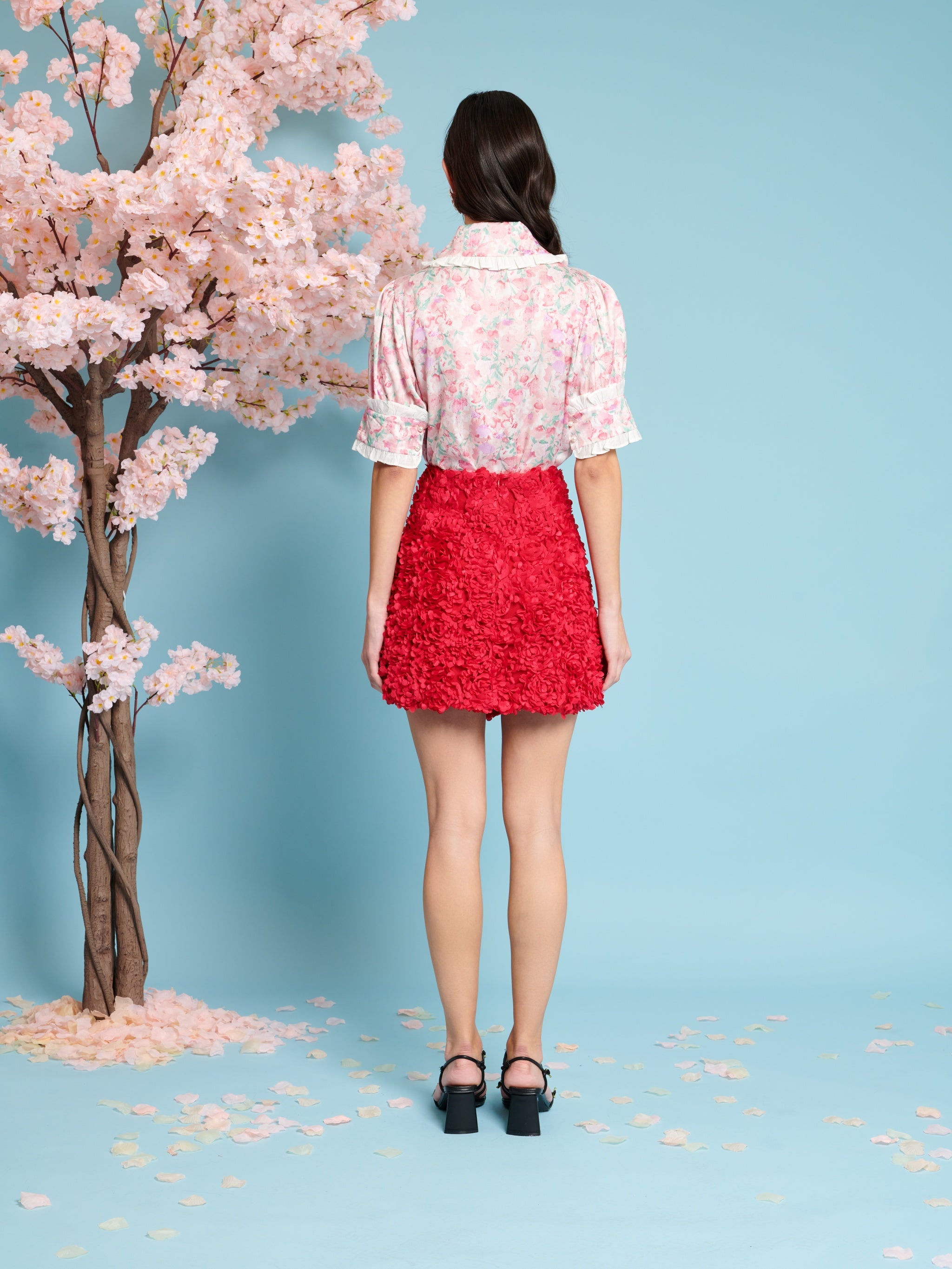 29SJ03SK428RED | Rose Plume Mini Skirt | Color:Red【SISTER JANE_シスタージェーン】【archive】
