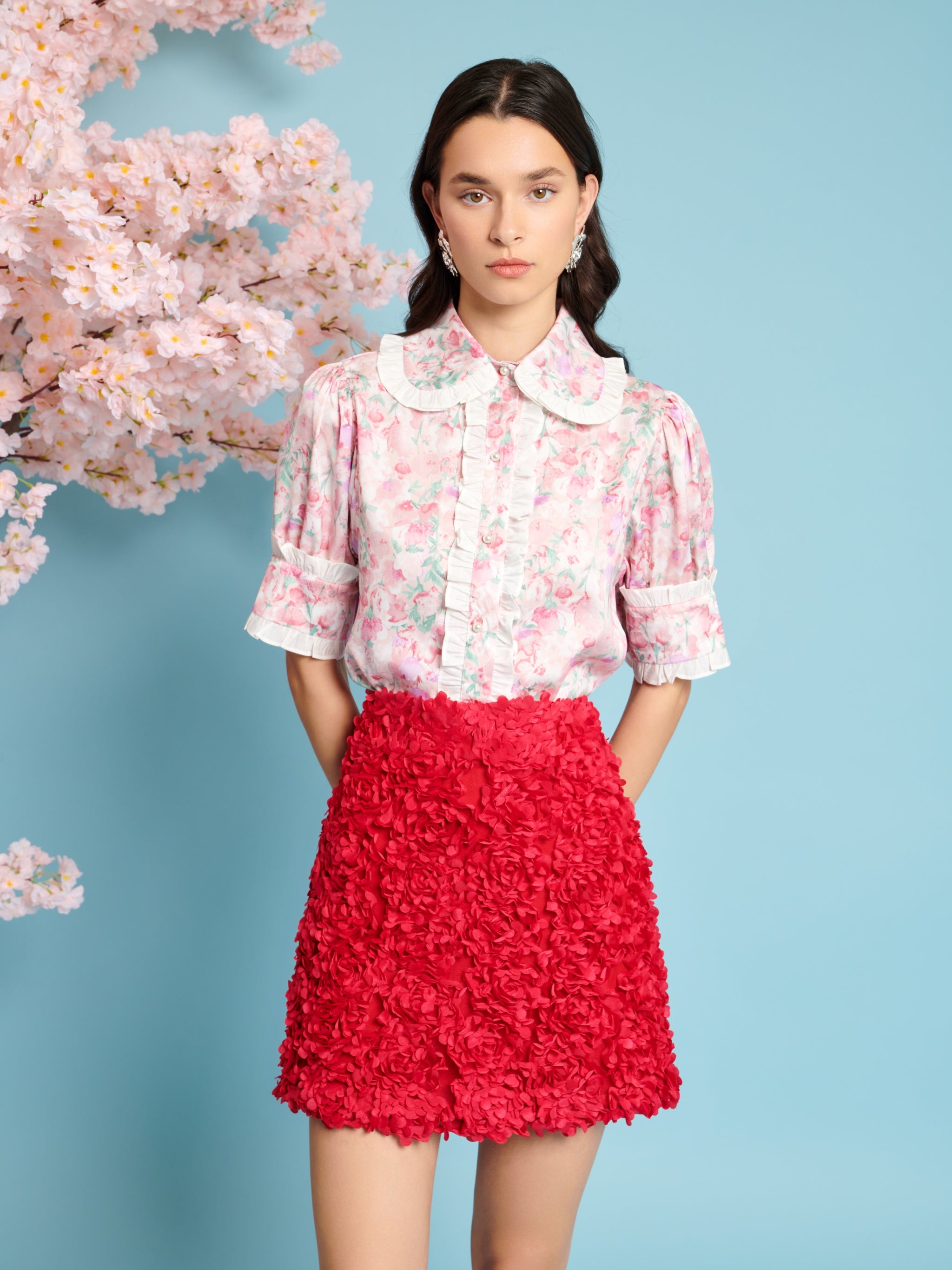 29SJ03SK428RED | Rose Plume Mini Skirt | Color:Red【SISTER JANE_シスタージェーン】【archive】