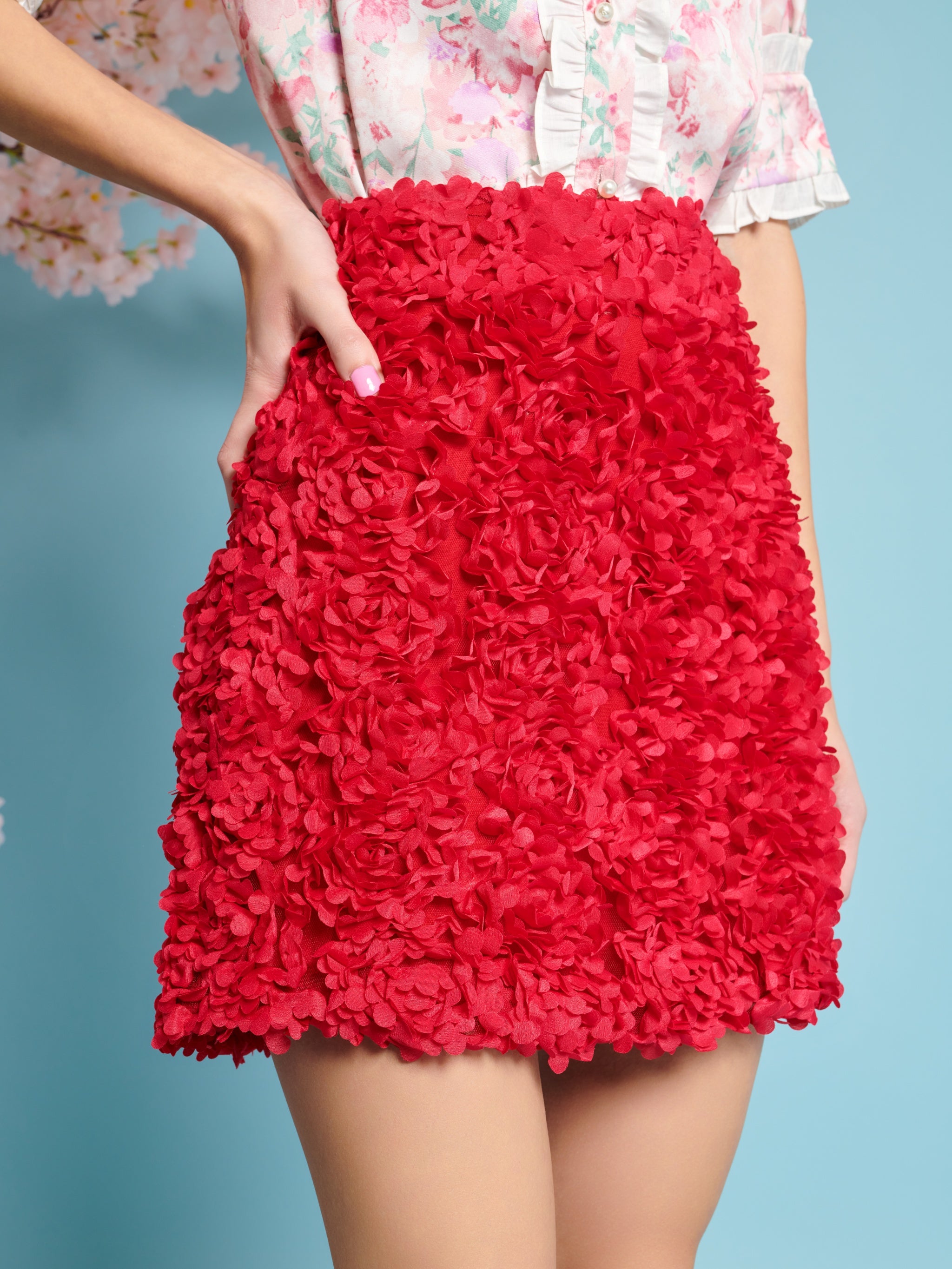 29SJ03SK428RED | Rose Plume Mini Skirt | Color:Red【SISTER JANE_シスタージェーン】【archive】