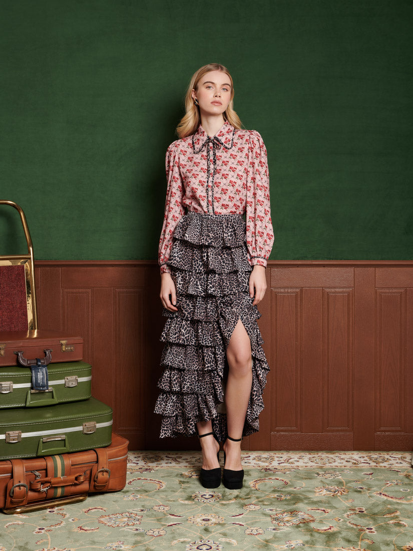 31SJ00SK444BRN | Lennox Leopard Ruffle Skirt | Color:Brown【SISTER JANE_シスタージェーン】