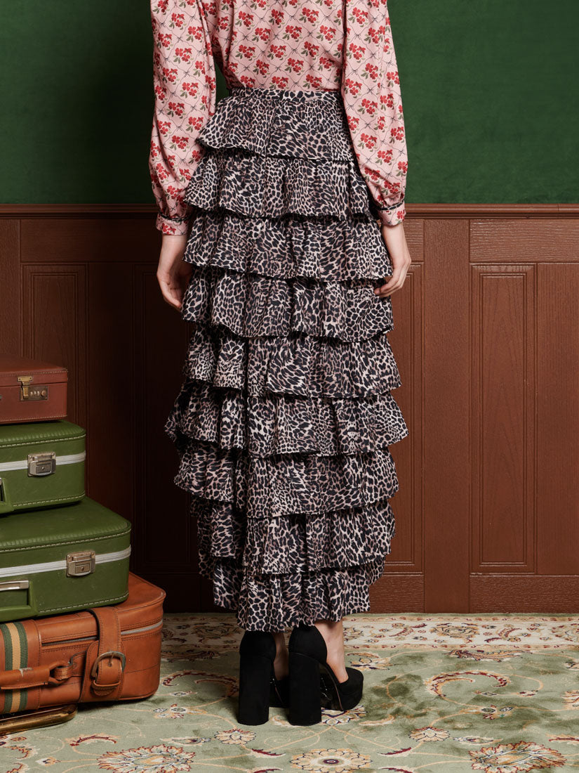 31SJ00SK444BRN | Lennox Leopard Ruffle Skirt | Color:Brown【SISTER JANE_シスタージェーン】
