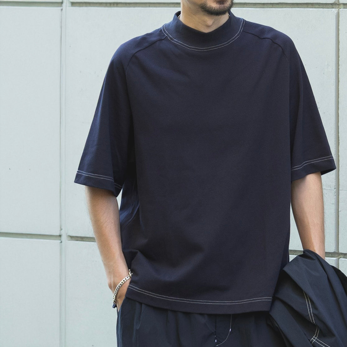MOCK NECK SHORT SLEEVE TEE – Navy | STN-02_Navy|CATTA SHIRTS