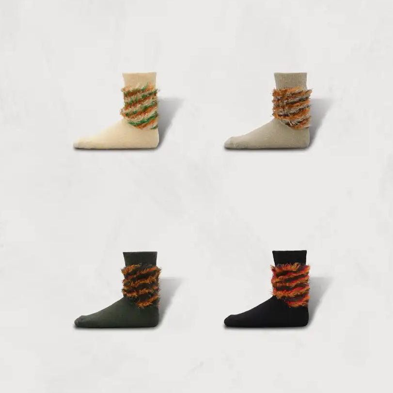 Multi-Color Shaggy Socks | Color:Ecru/Black/Olive/Beige SW-27【DECKA QUALITY SOCKS_デカクオリティソックス】【SHOWATABÉ】【ネコポス選択可能】