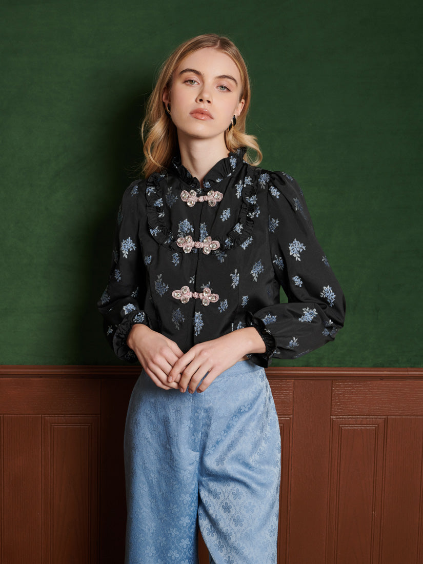 31SJ00TO581BLK | Onyx Floral Top | Color:Black【SISTER JANE_シスタージェーン】【archive】