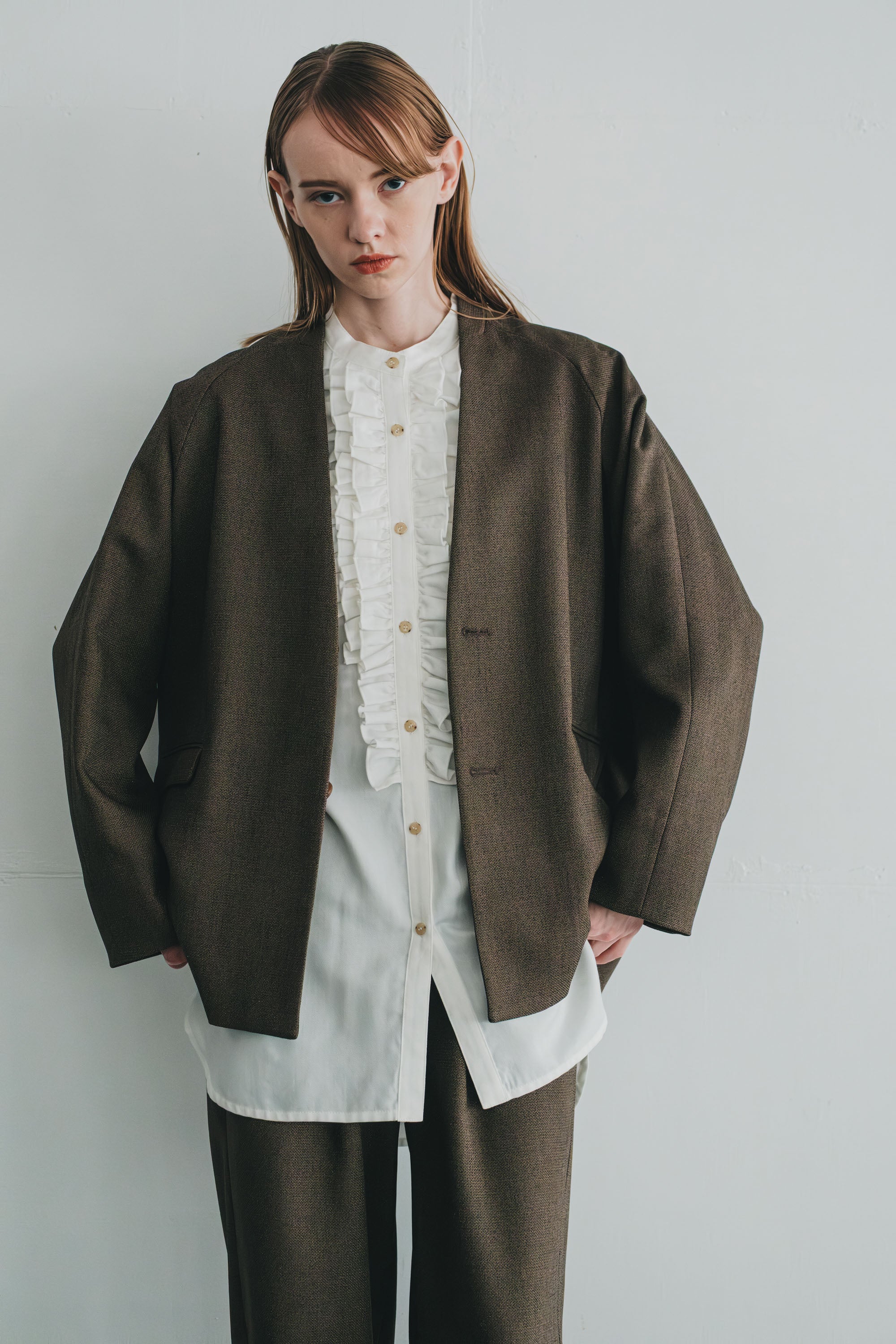 chic tweed over jacket | Color_Brown | No_wht25fjk4049_br【WHYTO_ホワイト】【入荷予定アイテム・入荷連絡可能】