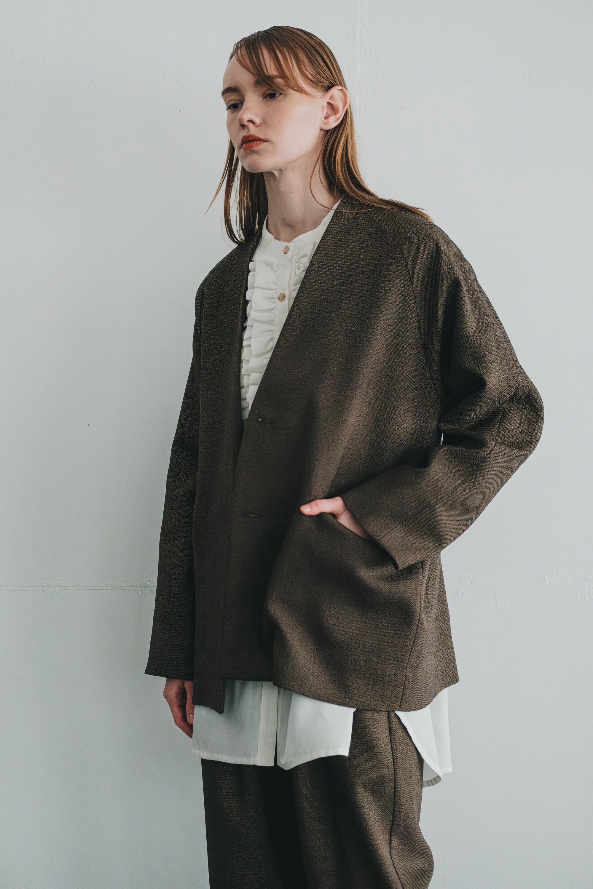chic tweed over jacket | Color_Brown | No_wht25fjk4049_br【WHYTO_ホワイト】【入荷予定アイテム・入荷連絡可能】